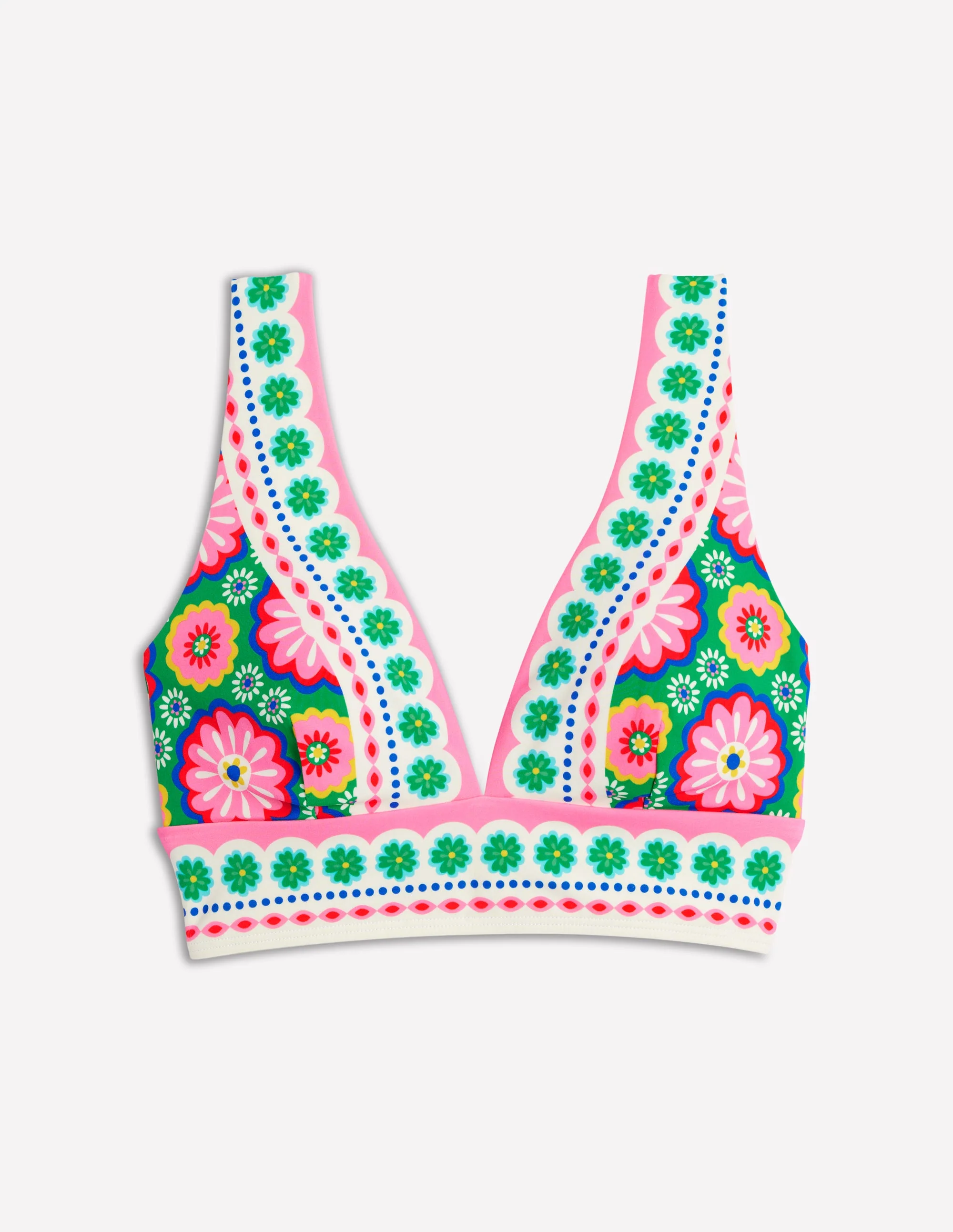 Porto V-neck Bikini Top-Multi, Flower Tile - Image 4