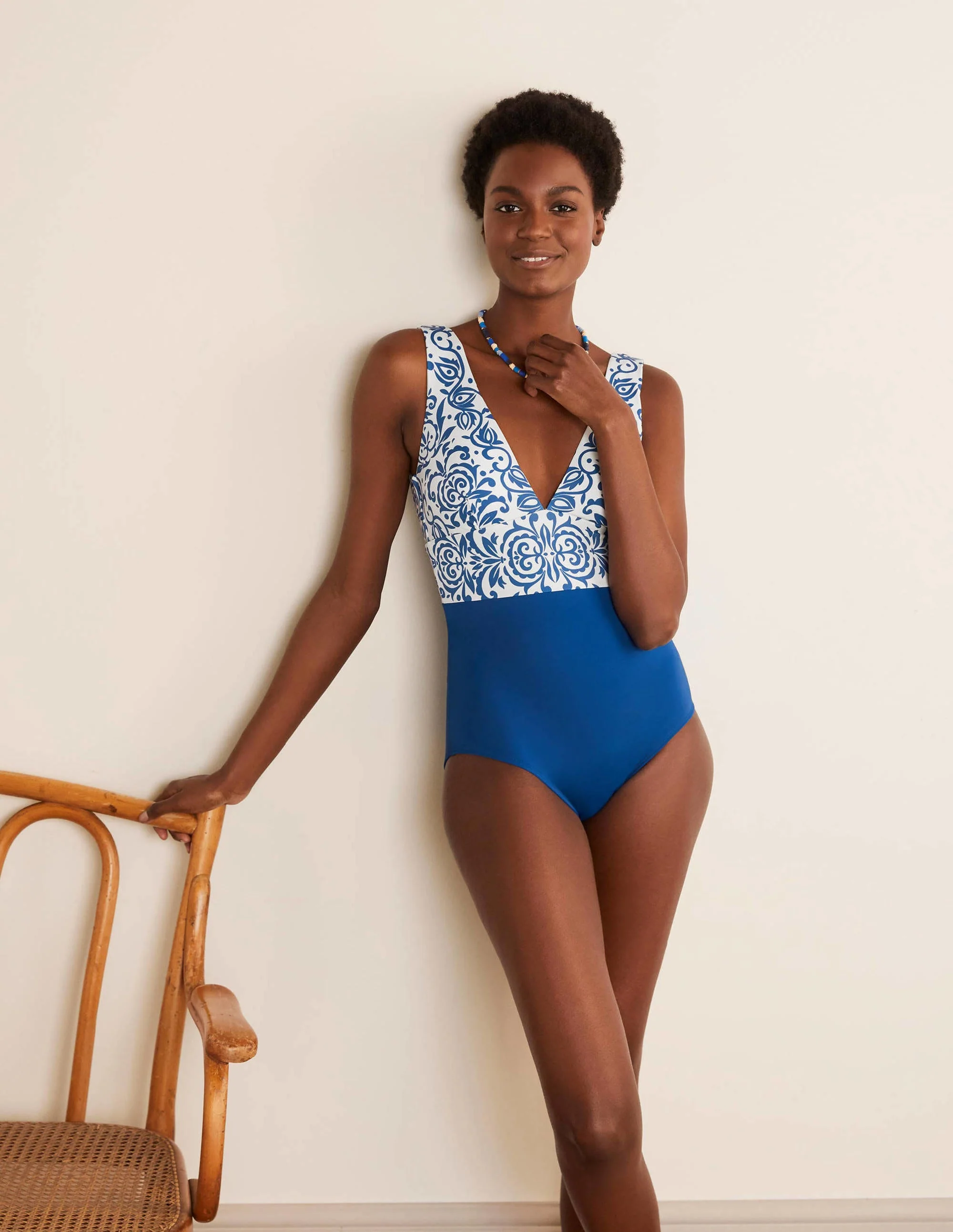 Porto V-neck Swimsuit-Summit, Pacific Stamp