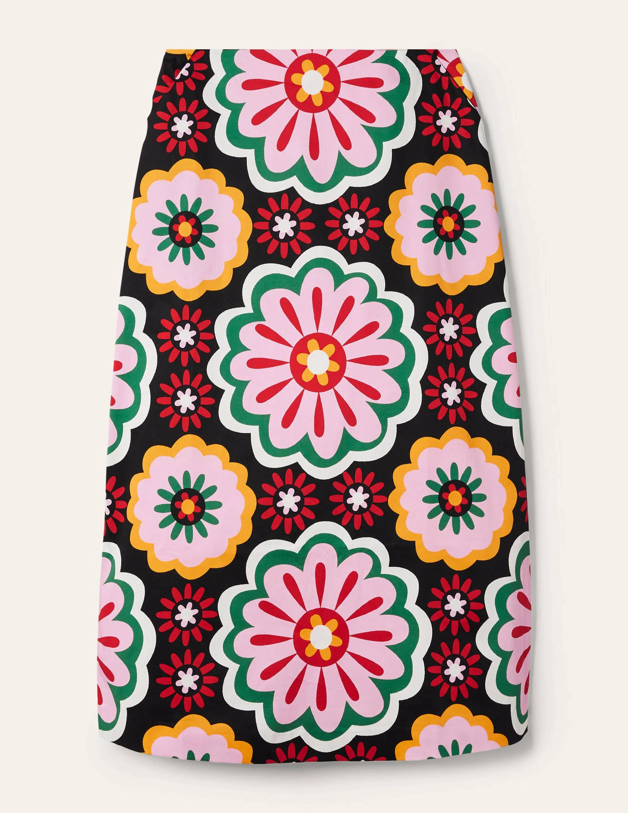 Printed A-line Midi Skirt-Black, Opulent Daisy - Image 5