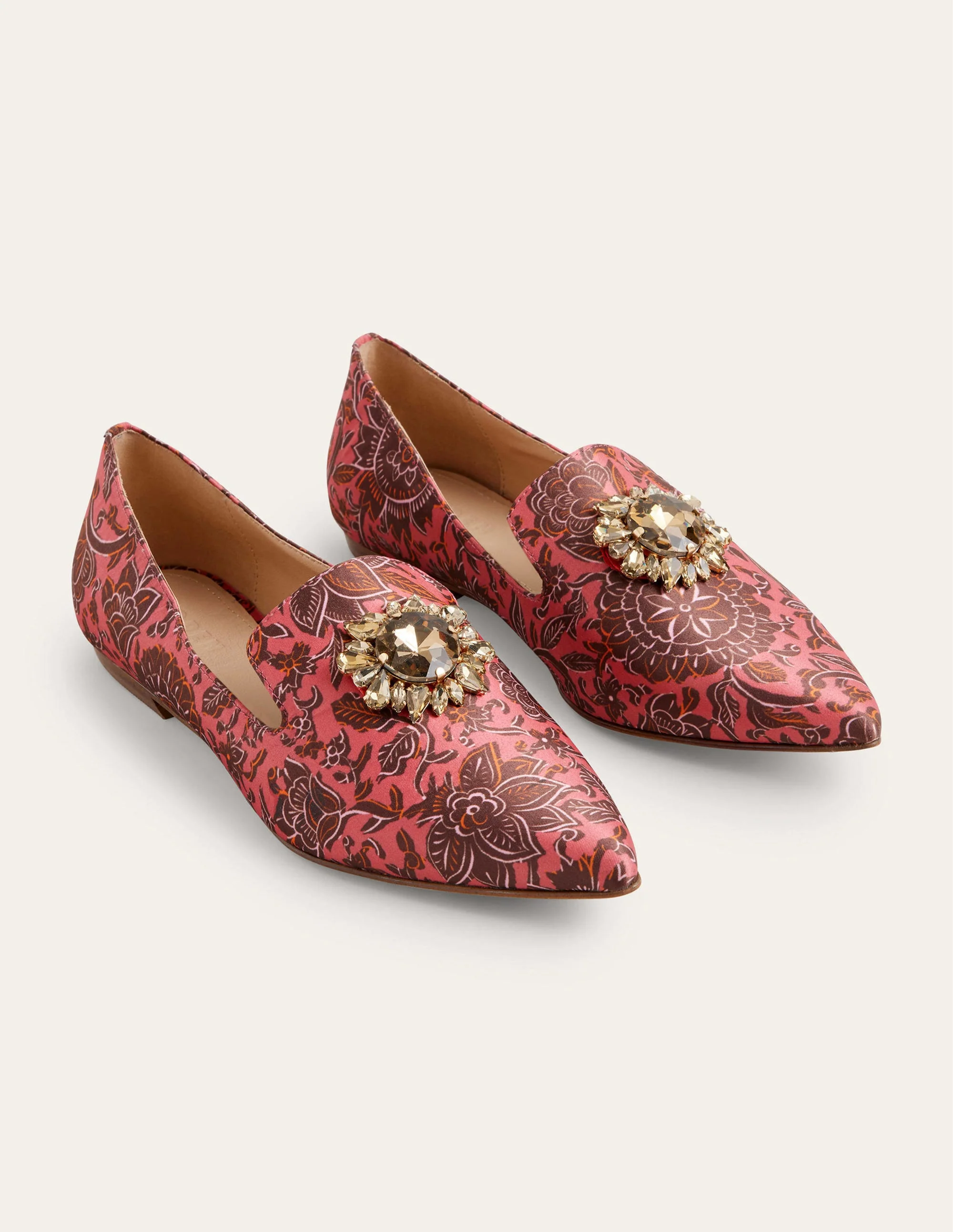 Printed Embellished Loafers-Faded Rose Floral Tapestry - Image 2