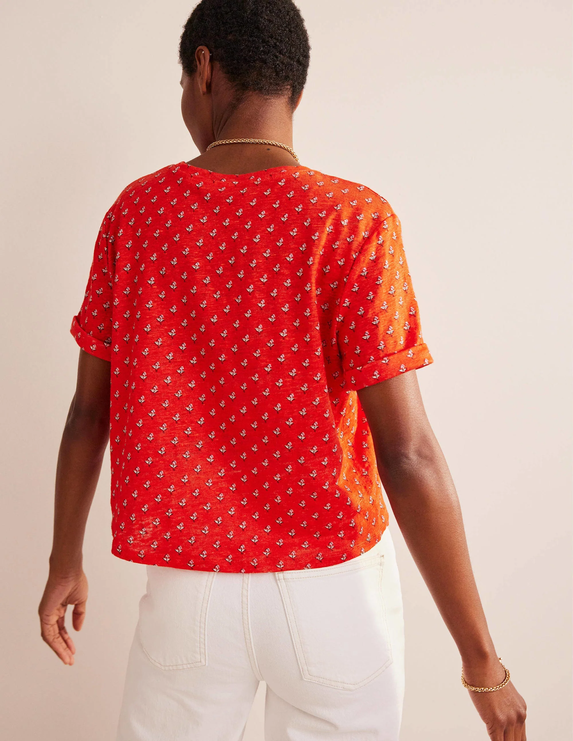 Printed Linen T-shirt-Blood Orange, Tulip Blush - Image 3