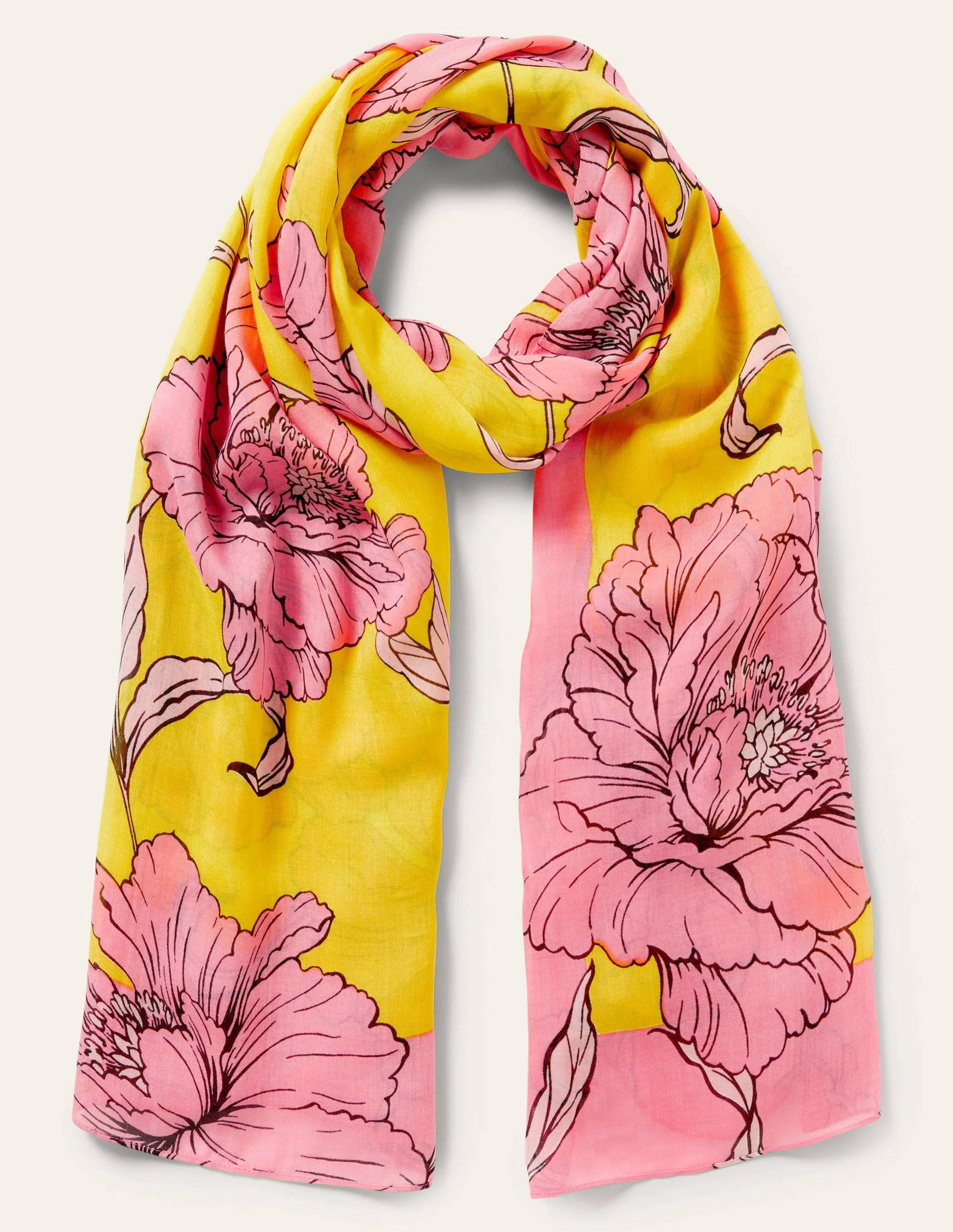 Printed Modal Scarf-Lemon Fizz, Peony Bloom