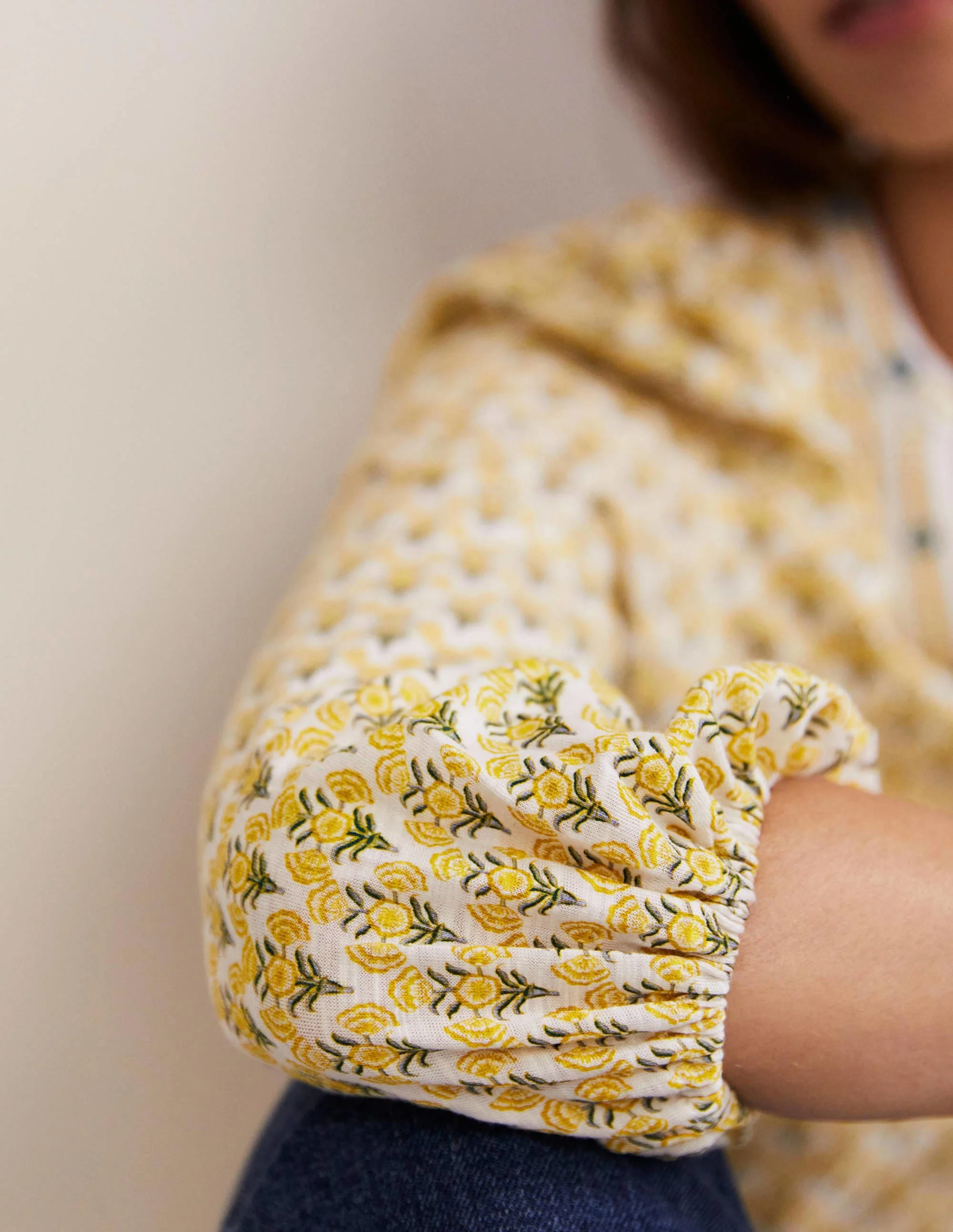 Printed Notch Neck Jersey Top-Olive Oil, Poppy Geo - Image 2