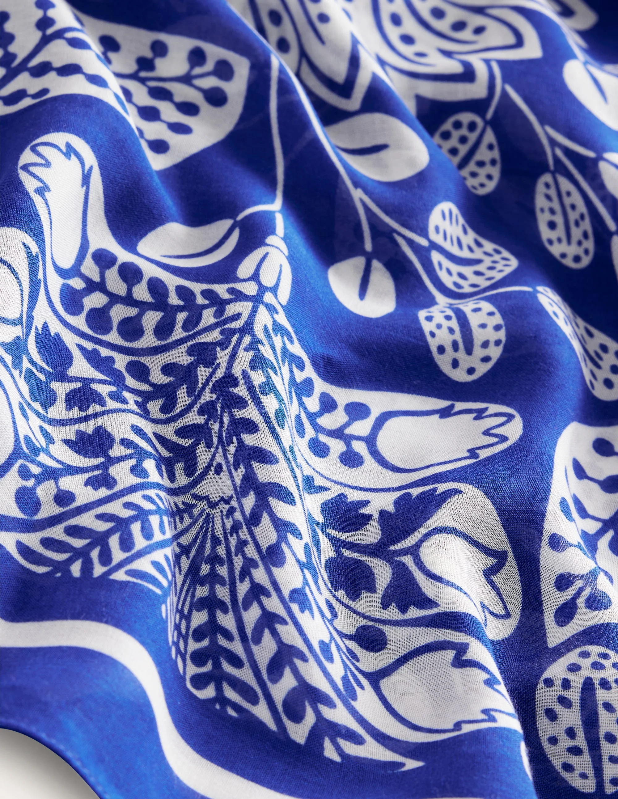 Printed Sarong Scarf-Bright Blue, Gardenia Swirl - Image 4