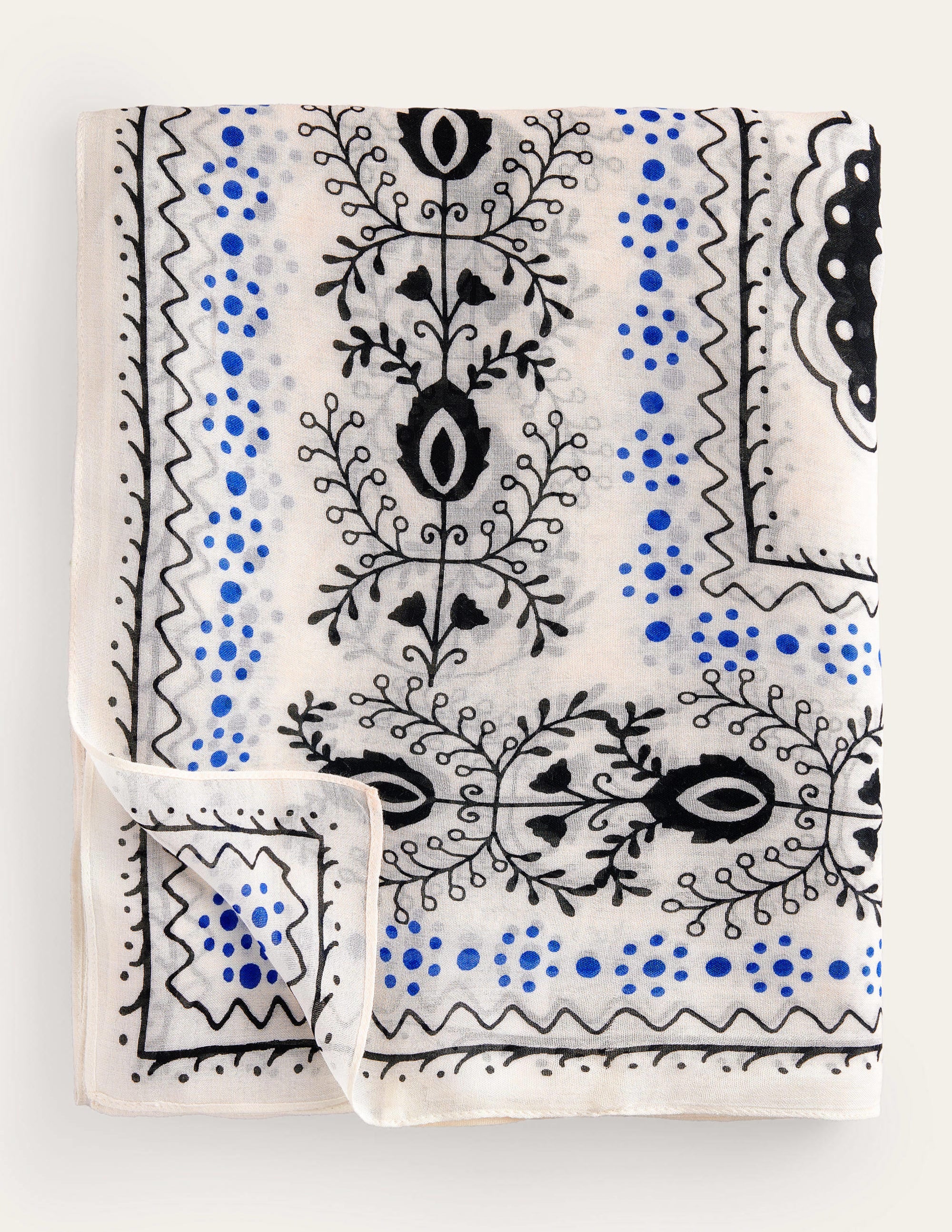 Printed Sarong Scarf-Ivory, Milos Bloom - Image 2