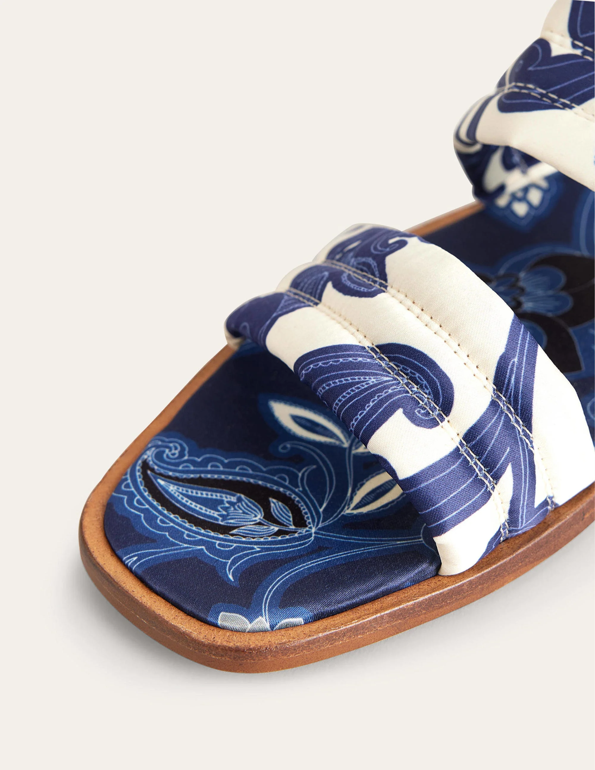 Printed Satin Slide Sandals-Blue Ribbon, Paisley Whirl - Image 3