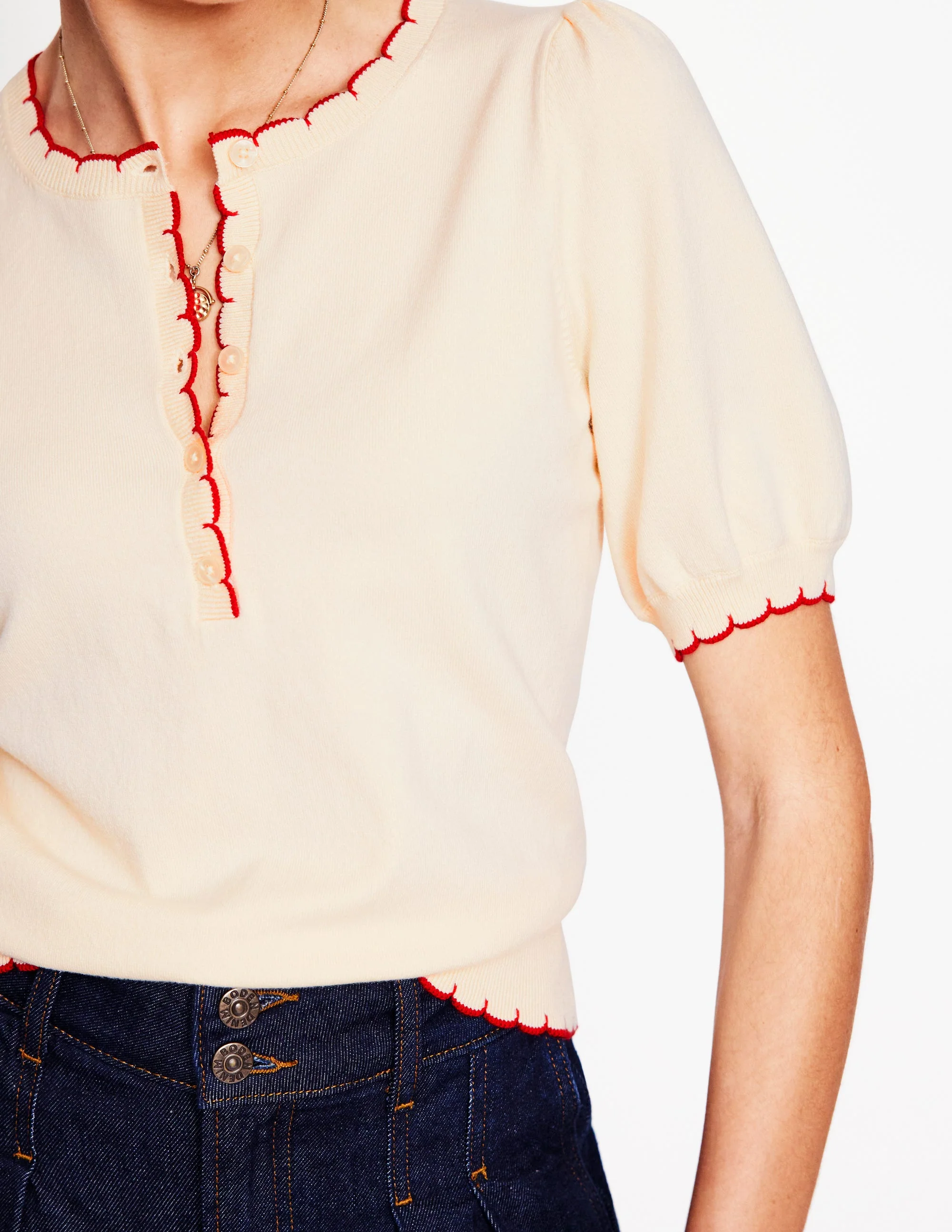 Pru Scallop Trim T-shirt-Warm Ivory - Image 2