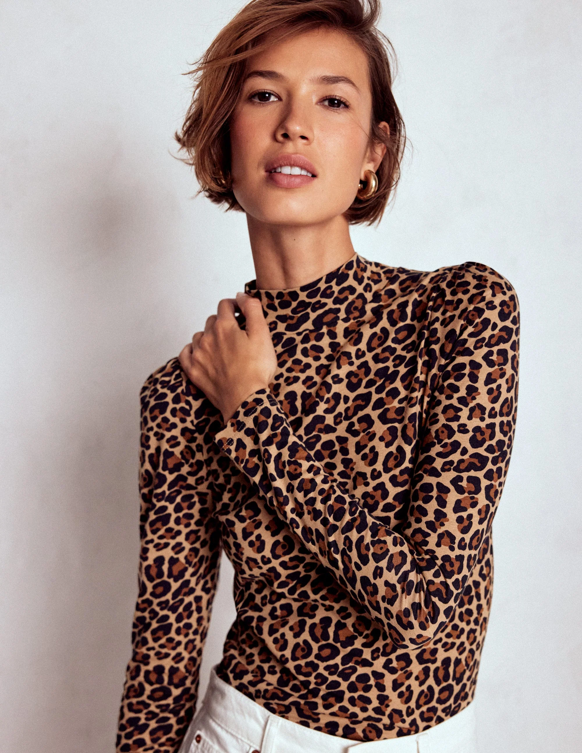 Puff Shoulder Jersey Top-Cheetah Spot