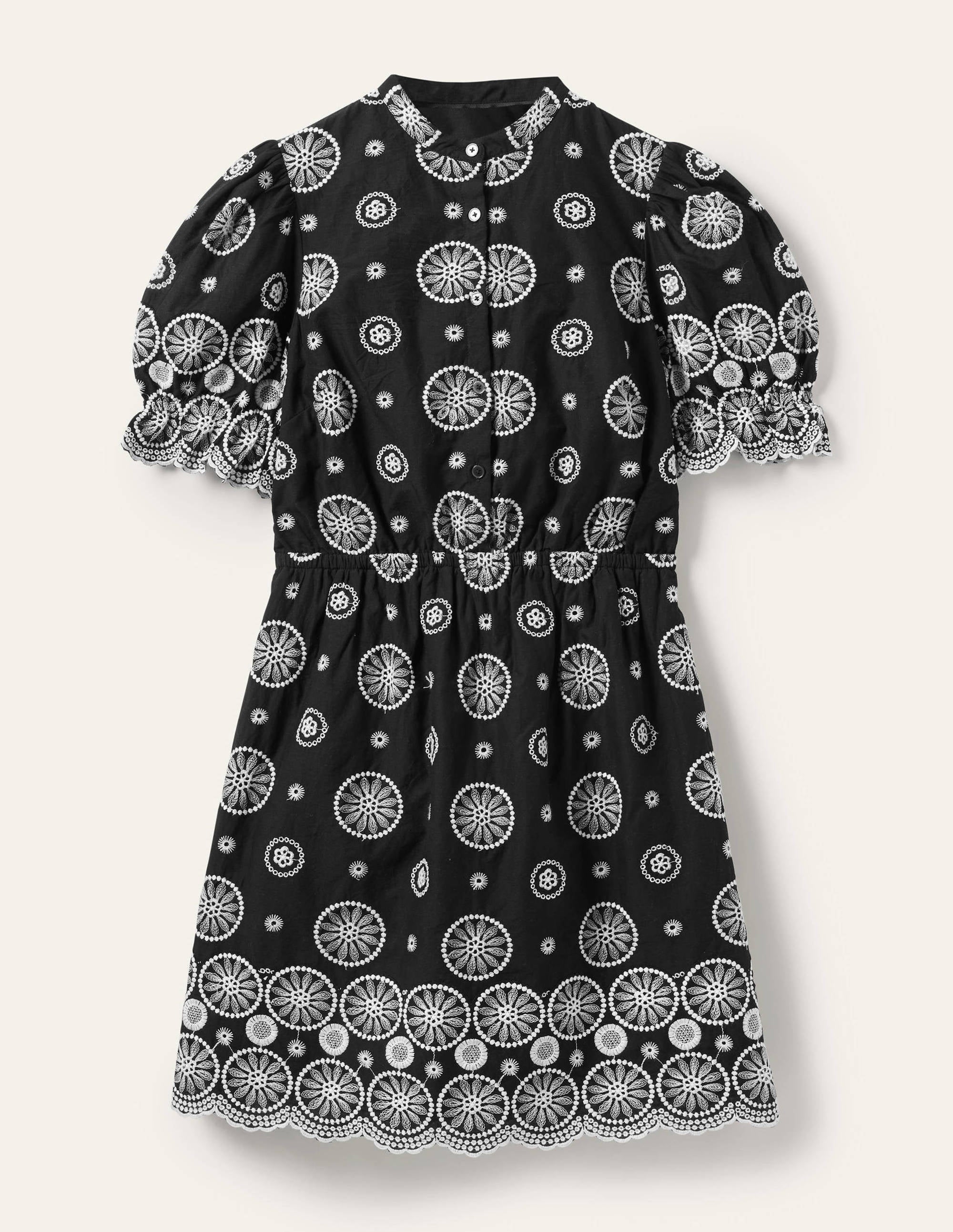 Puff Sleeve Broderie Dress-Black - Image 6