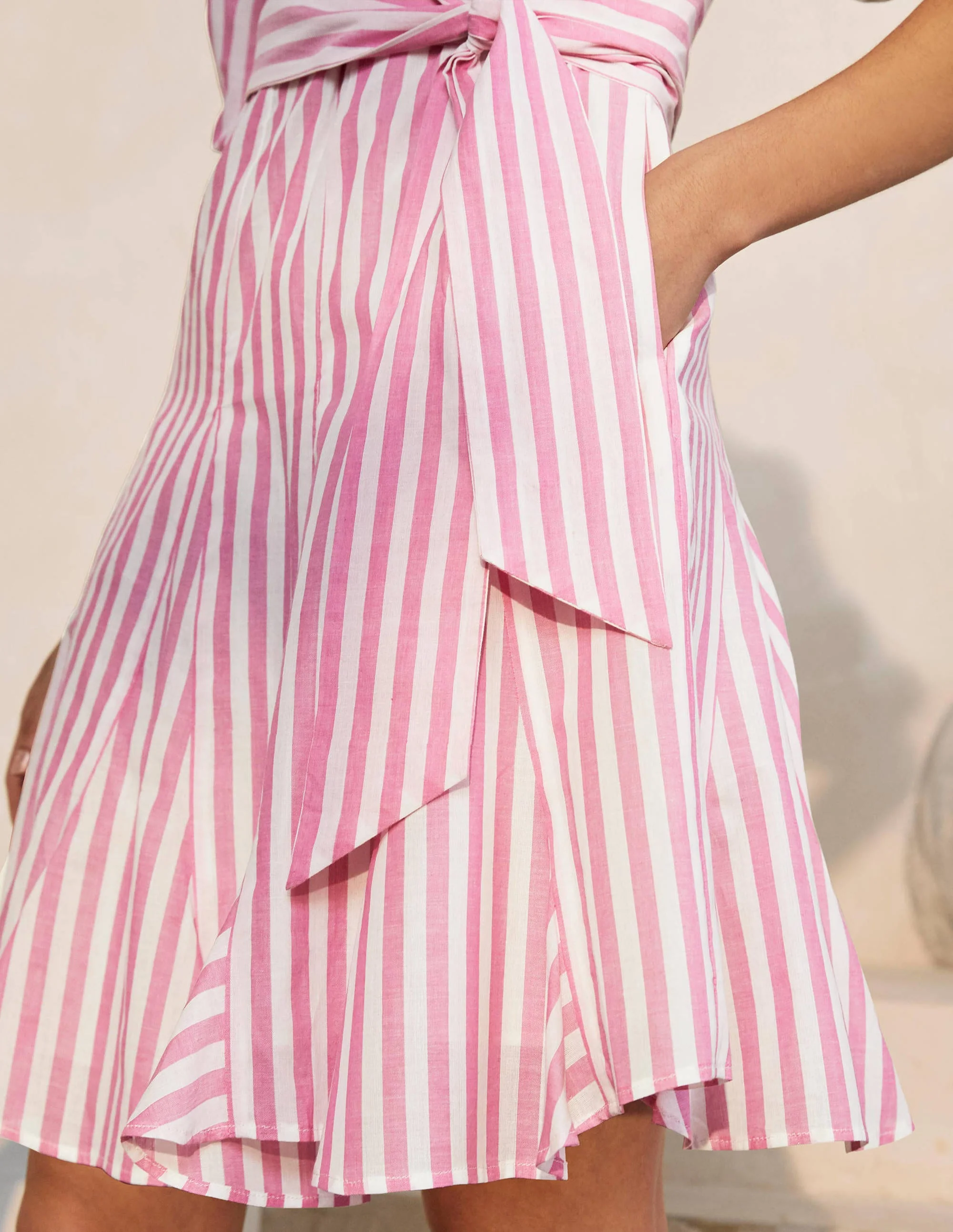 Puff Sleeve Cotton Dress-Party Pink Stripe - Image 4
