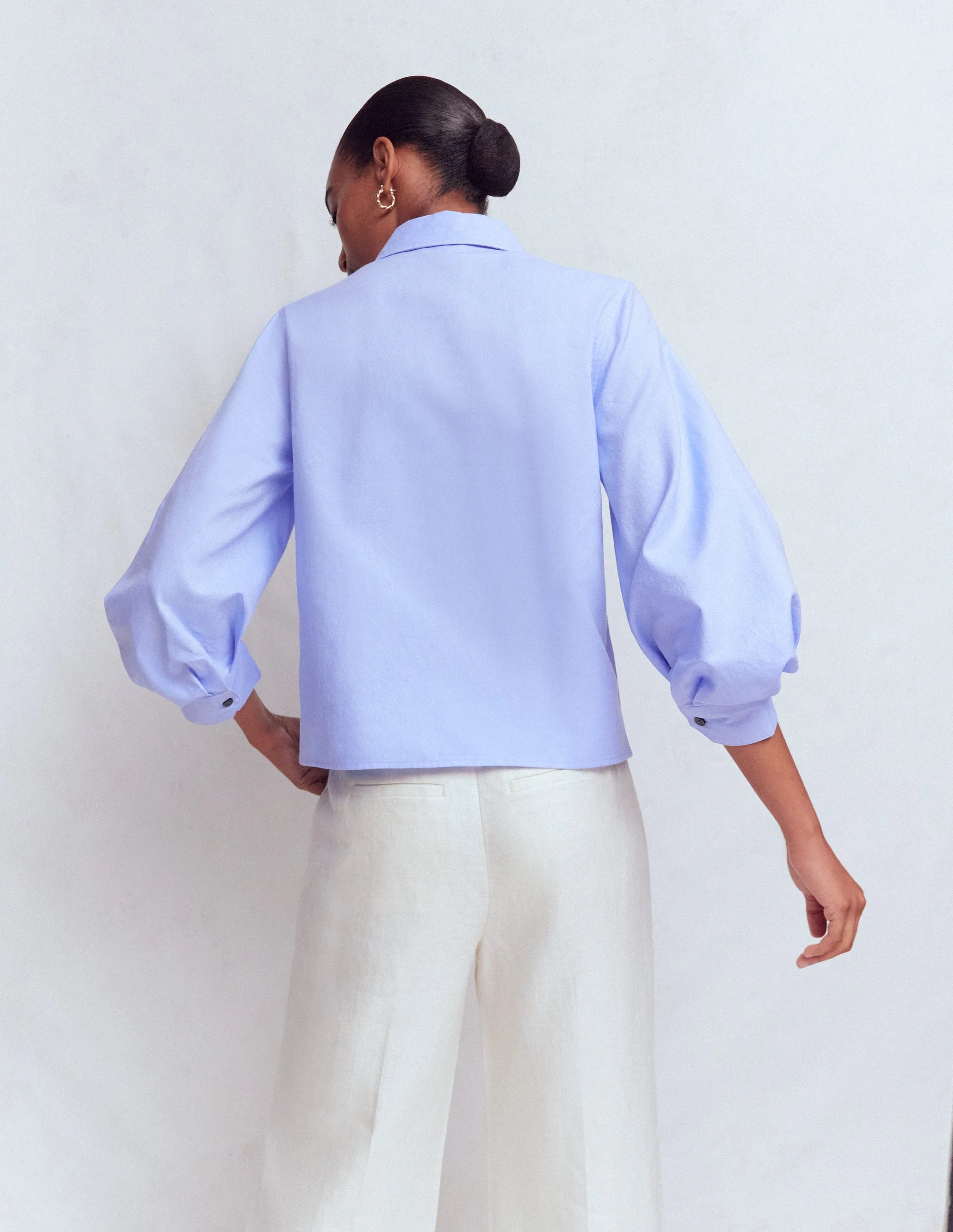 Puff Sleeve Oxford Shirt-French Blue - Image 3