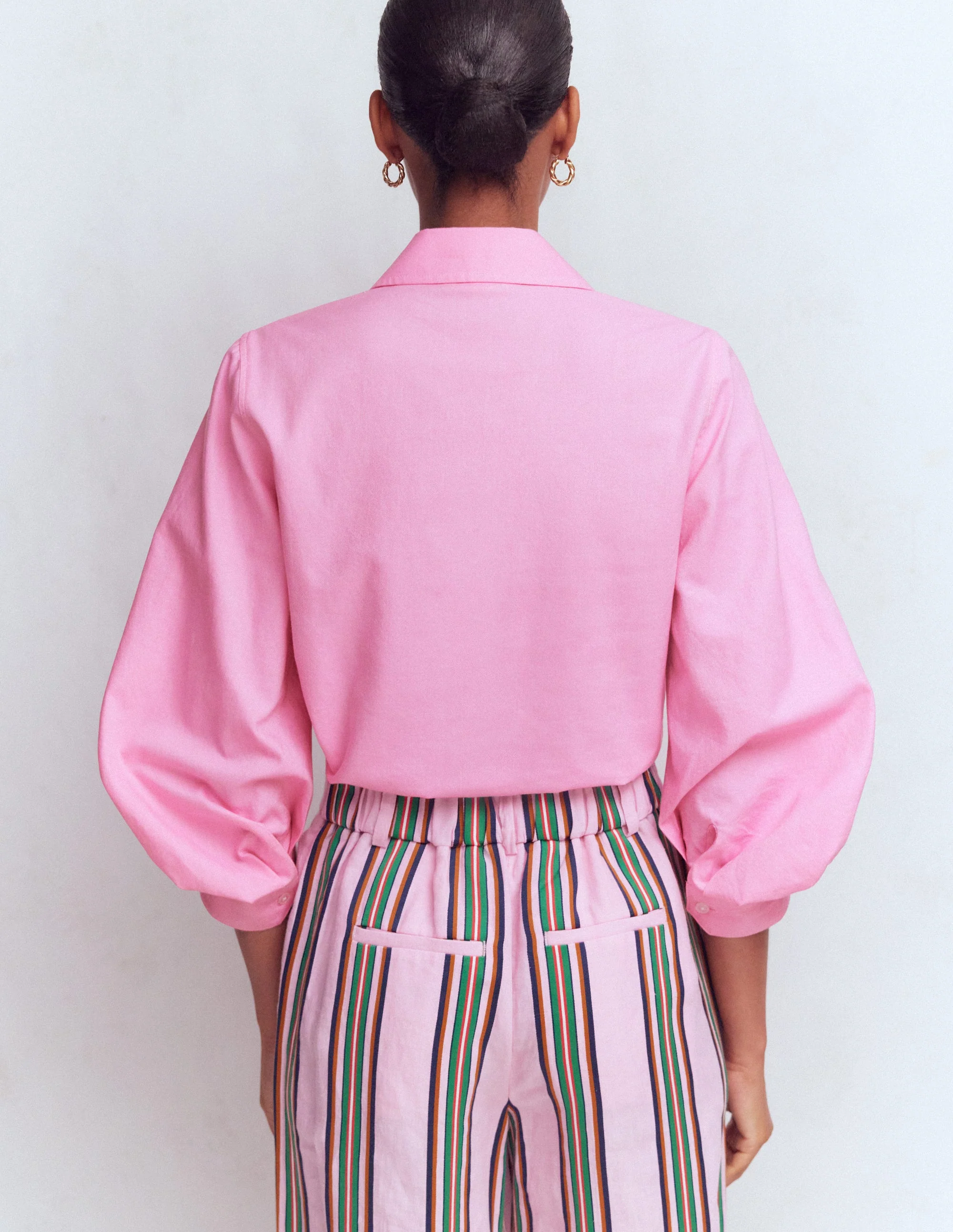 Puff Sleeve Oxford Shirt-Pink - Image 3