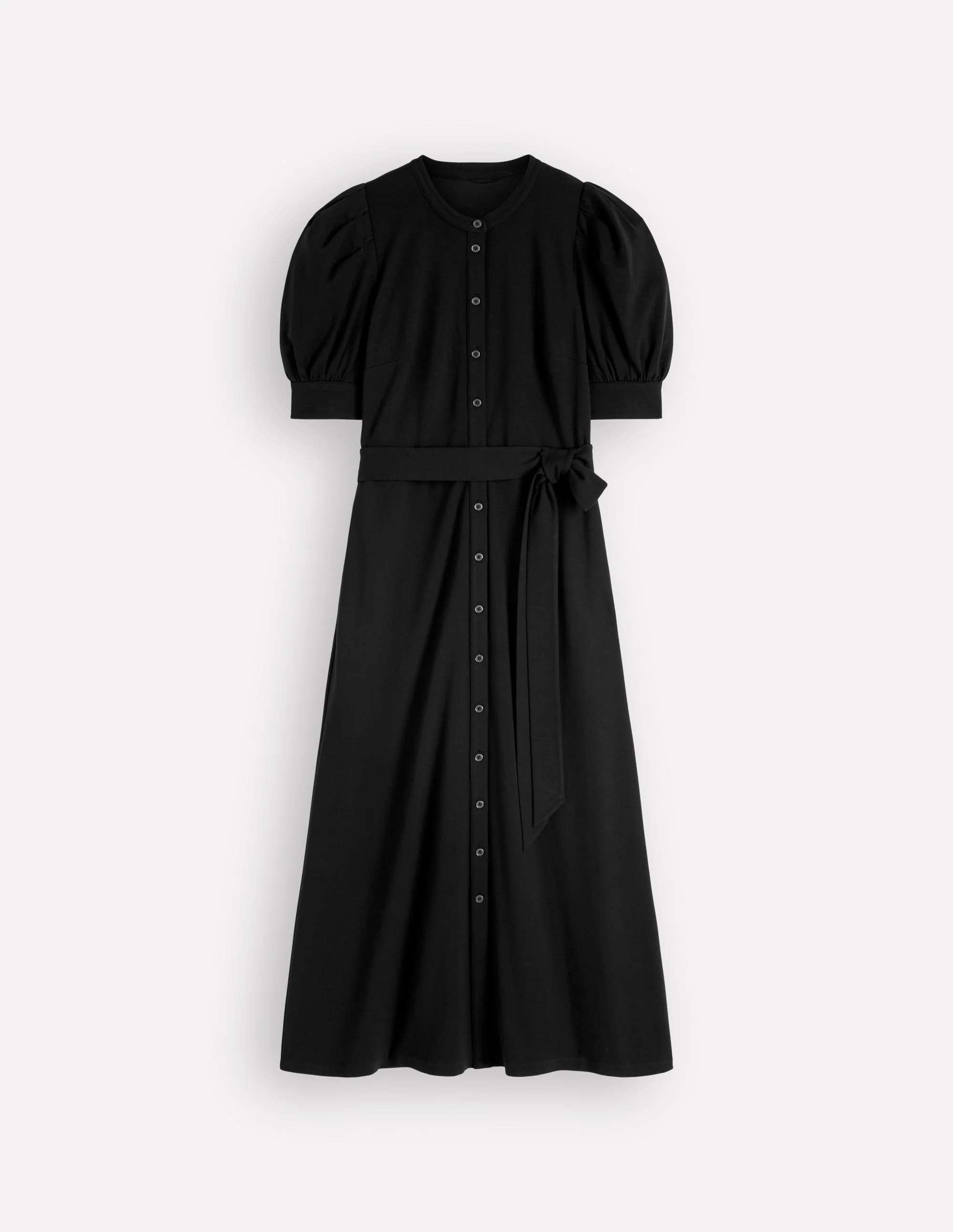 Puff Sleeve Ponte Shirt Dress-Black - Image 6