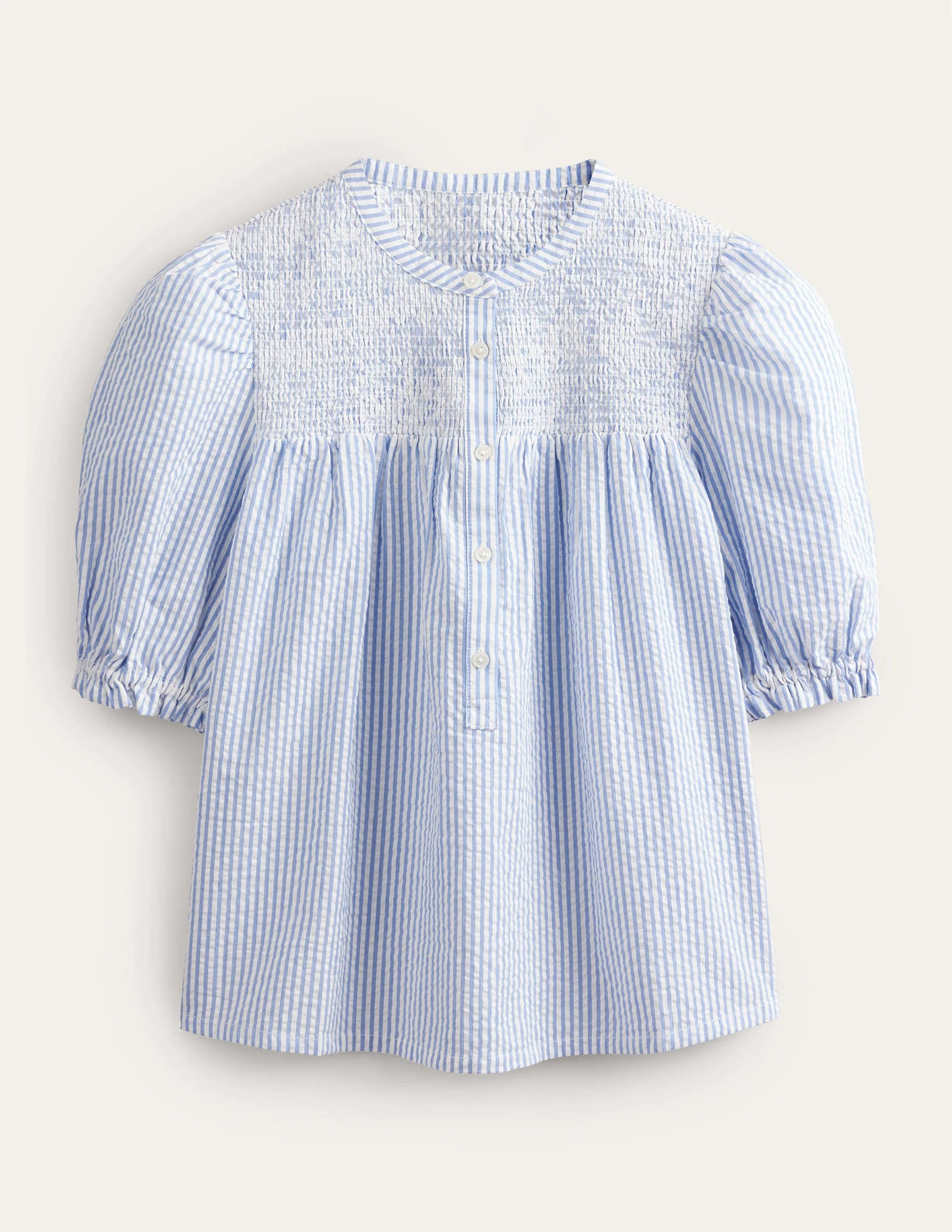 Puff Sleeve Seersucker Popover-Provence & Ivory Seersucker - Image 5
