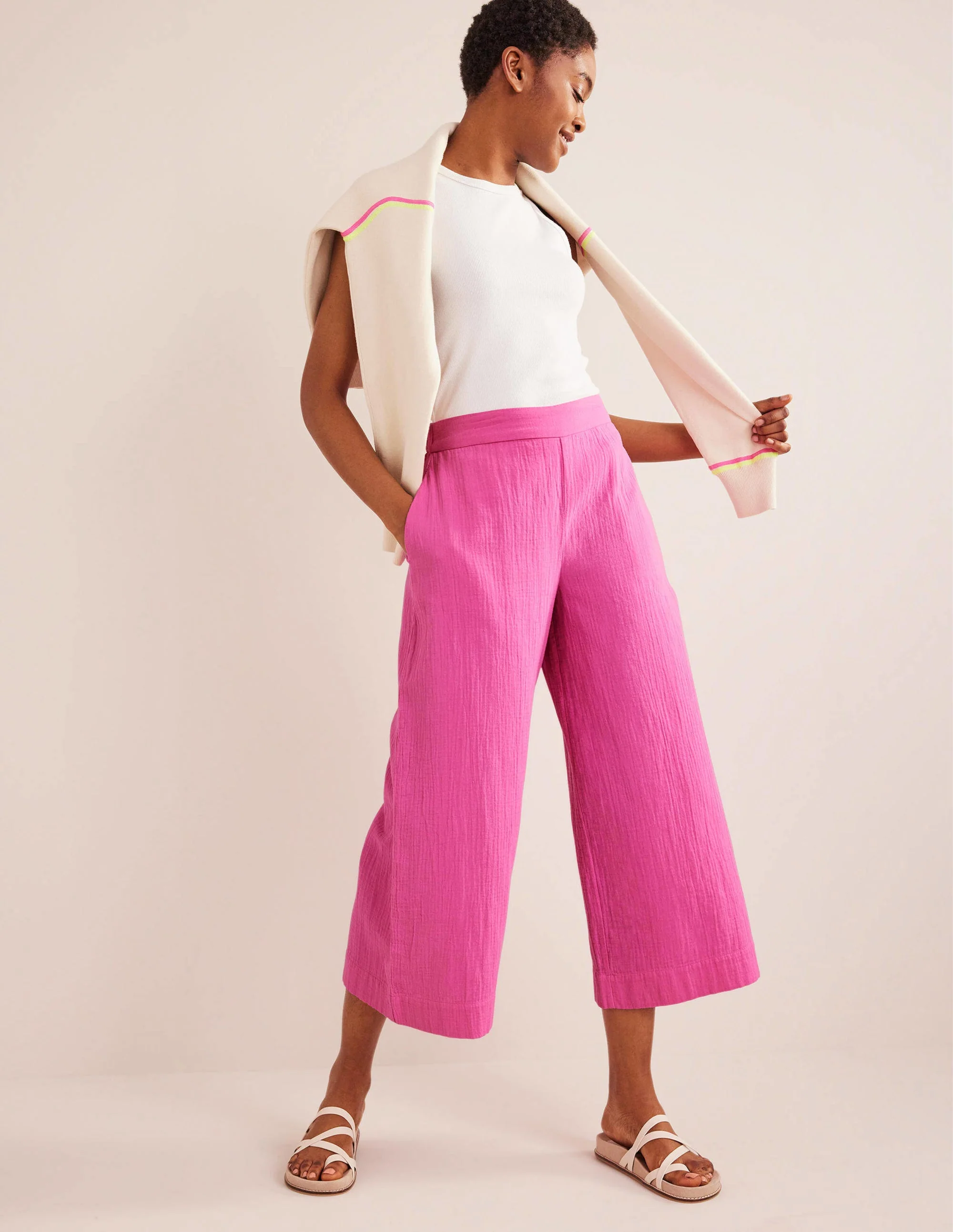 Pull-on Doublecloth Trousers-Festival Pink