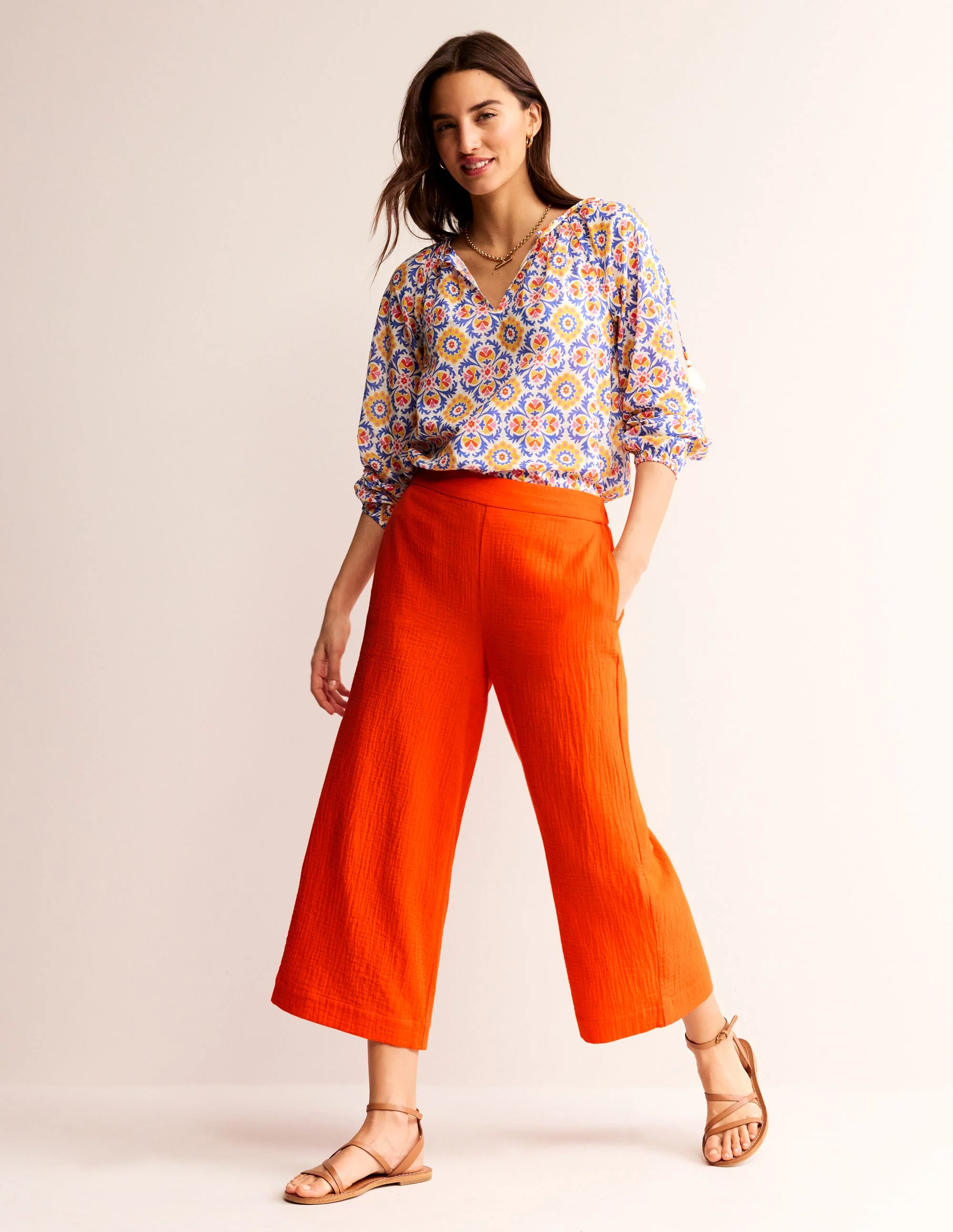 Pull-on Doublecloth Trousers-Mandarin Orange