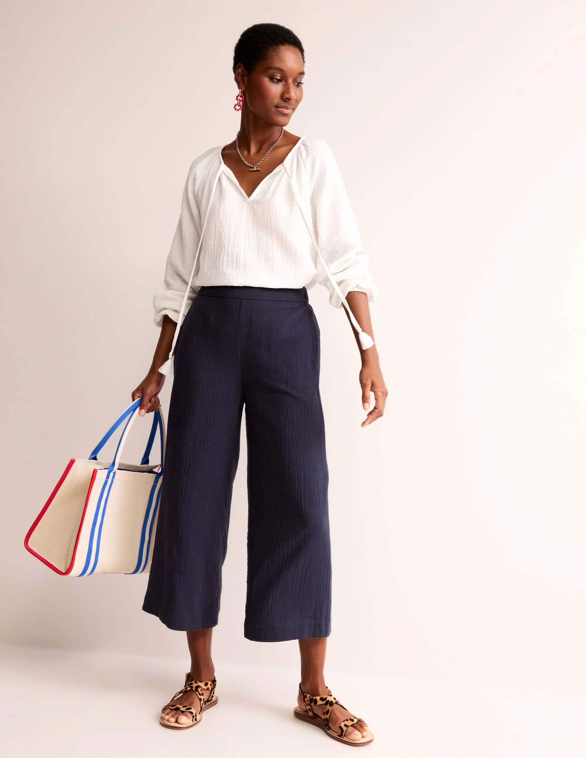 Pull-on Doublecloth Trousers-Navy