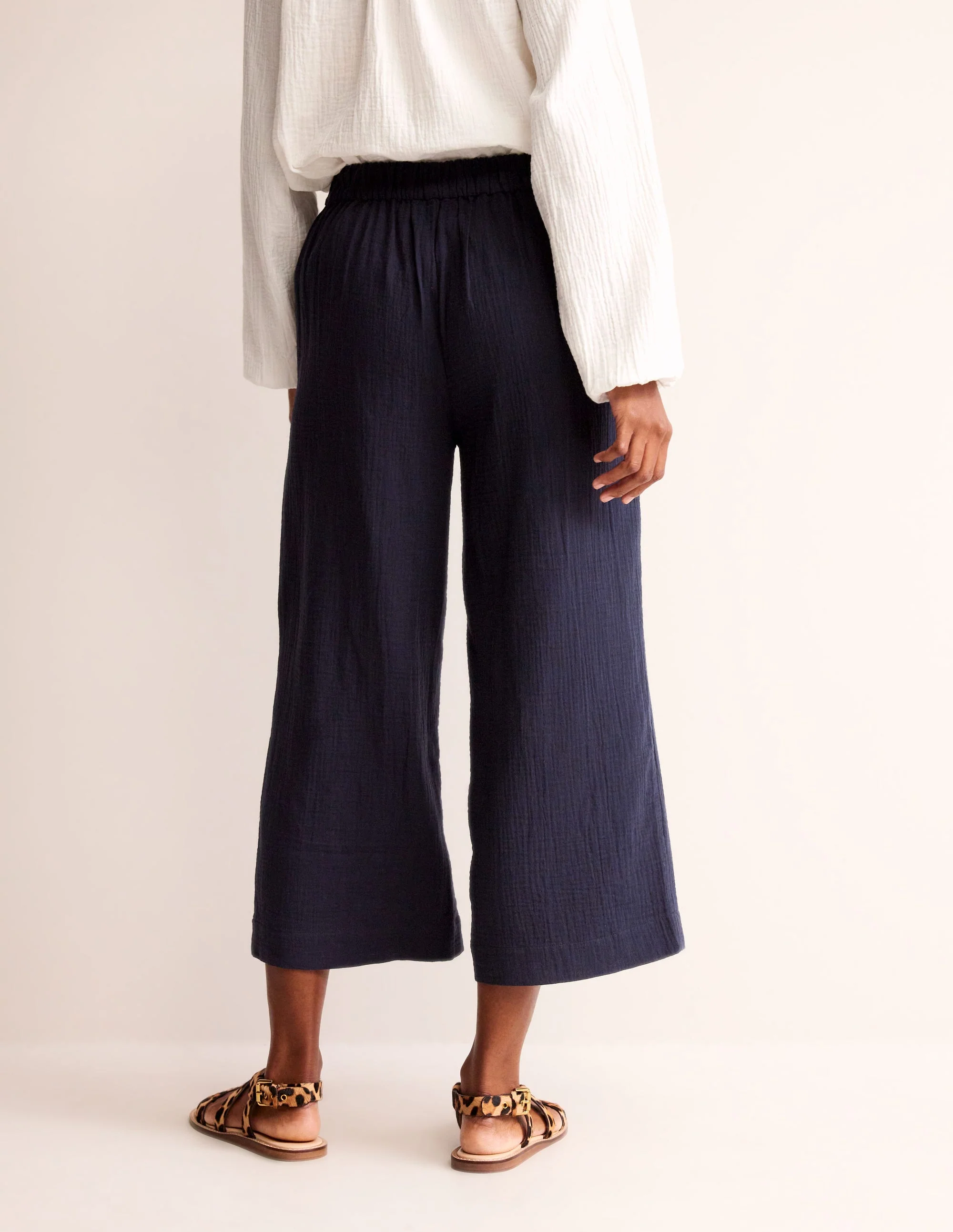 Pull-on Doublecloth Trousers-Navy - Image 3