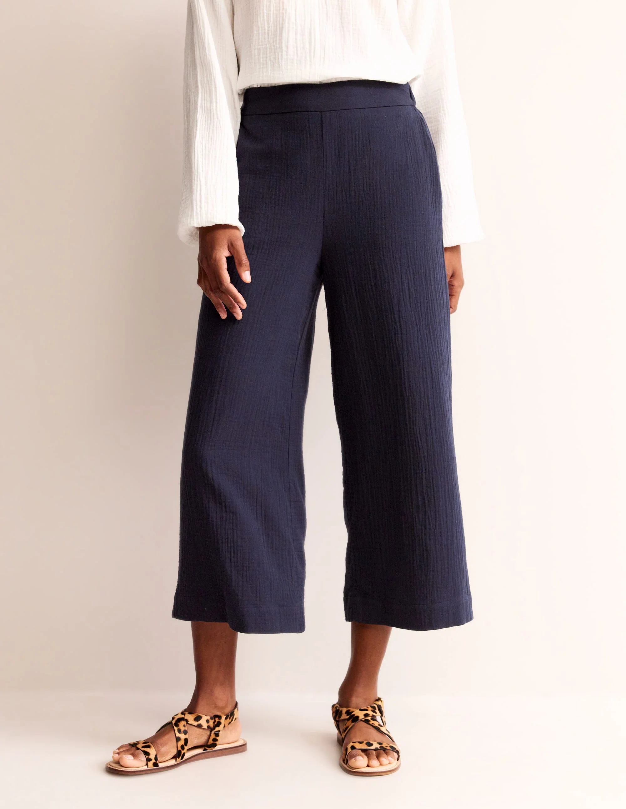 Pull-on Doublecloth Trousers-Navy - Image 4