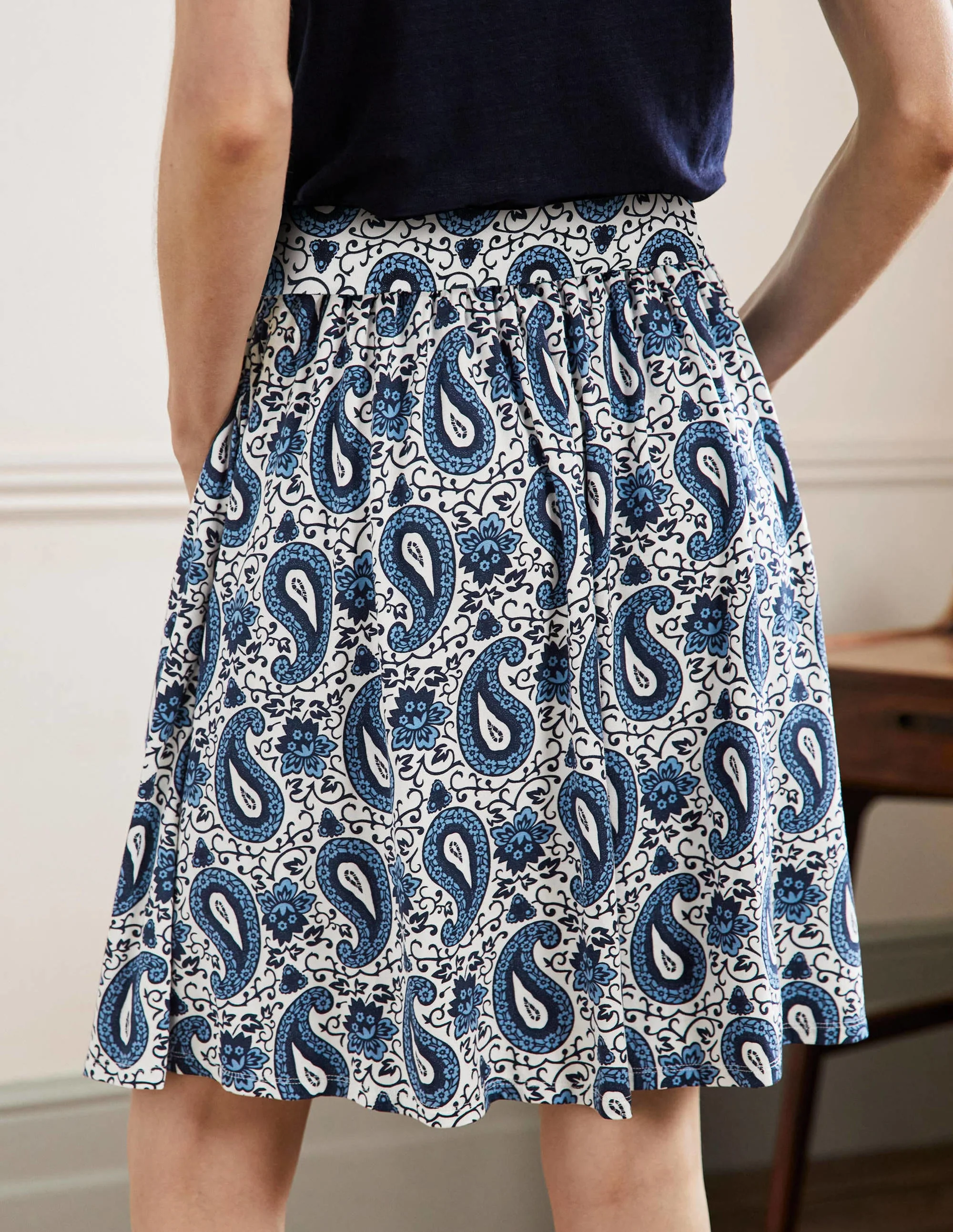 Pull On Jersey Mini Skirt-Hyacinth, Enchanting Paisley - Image 3