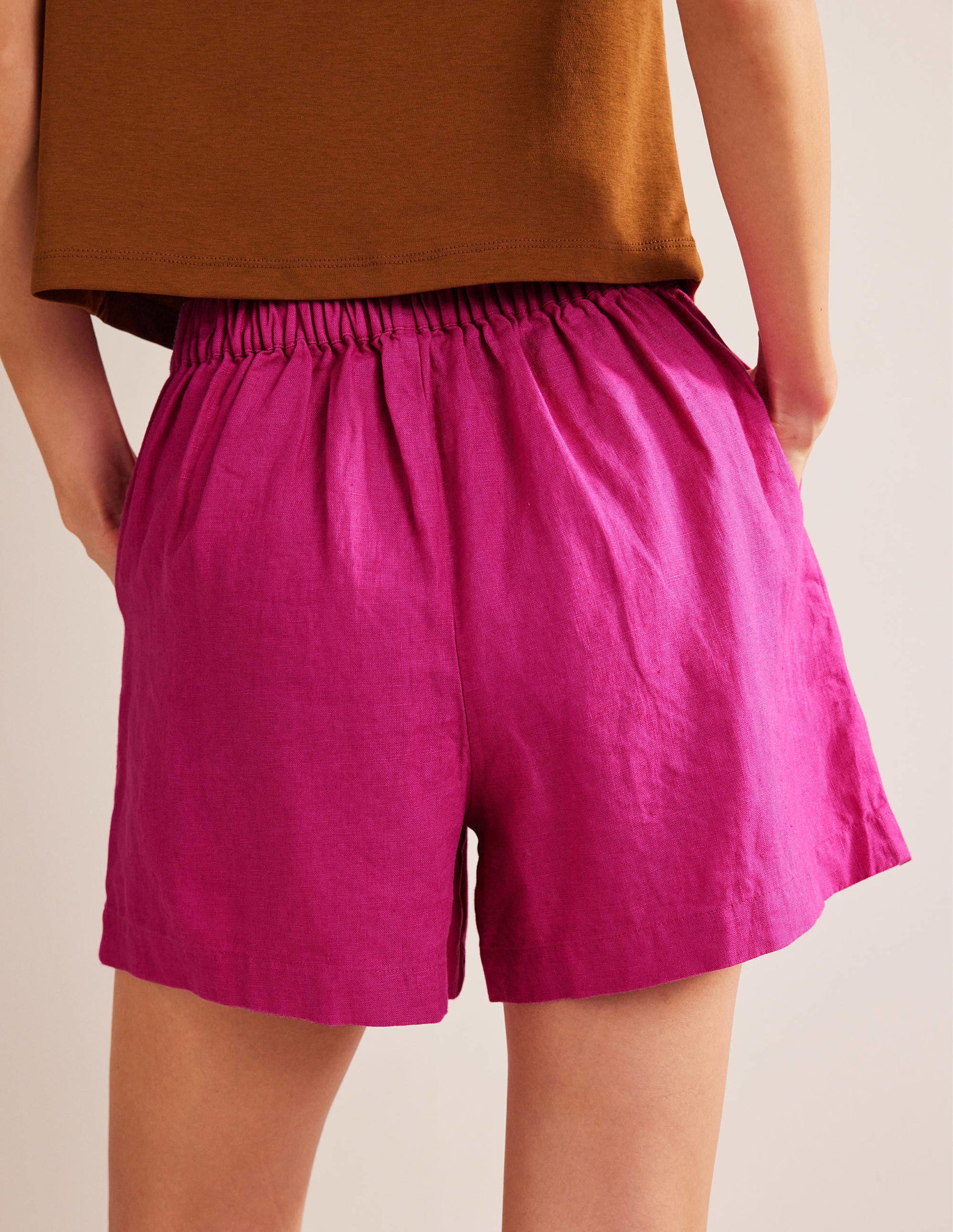 Pull-on Linen Shorts-Rose Violet - Image 3