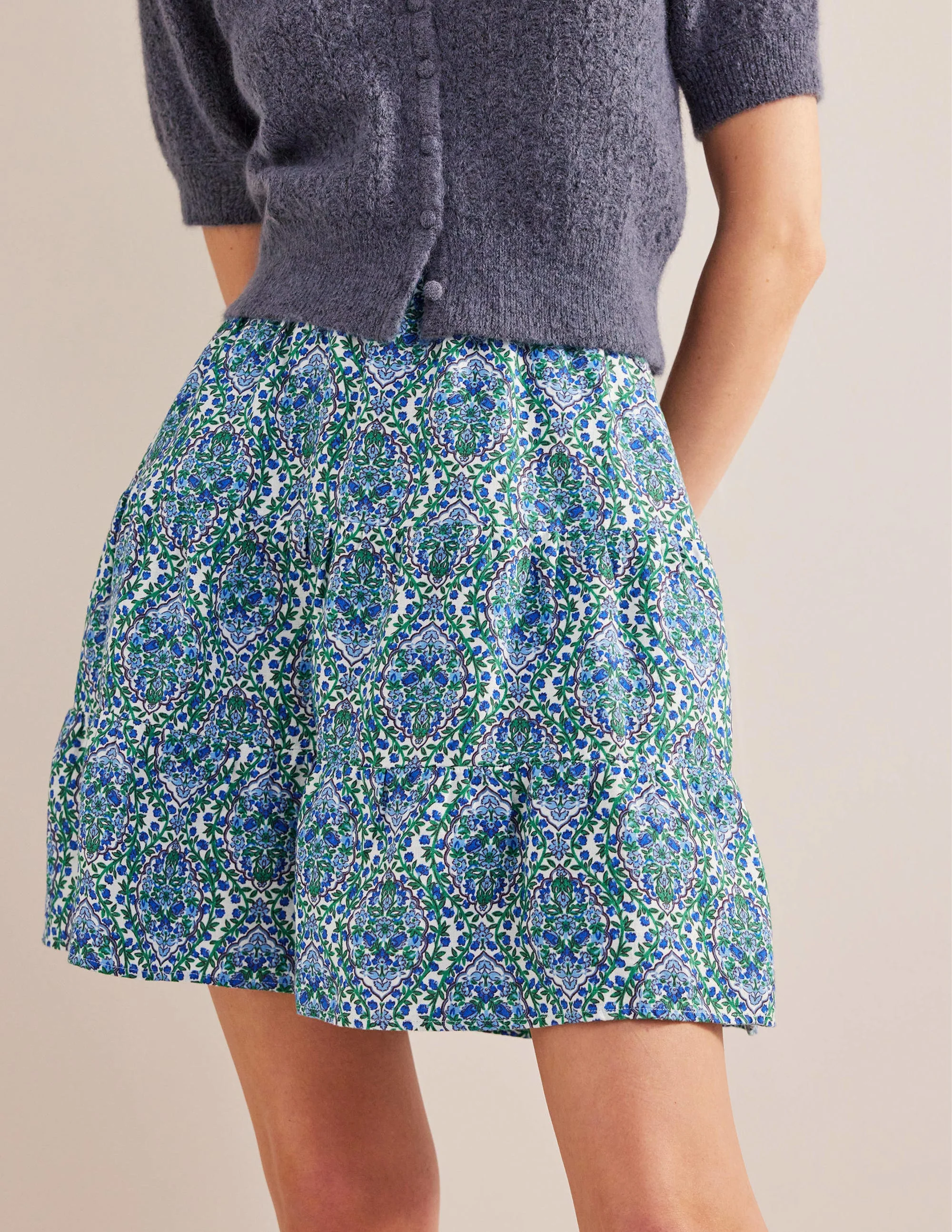 Pull On Tiered Linen Skirt-Green, Opulent Vine - Image 4