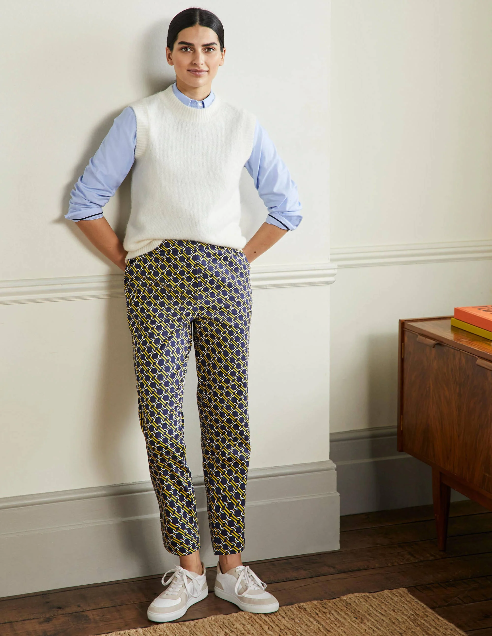 Pull On Trousers-Navy, Chain Geo