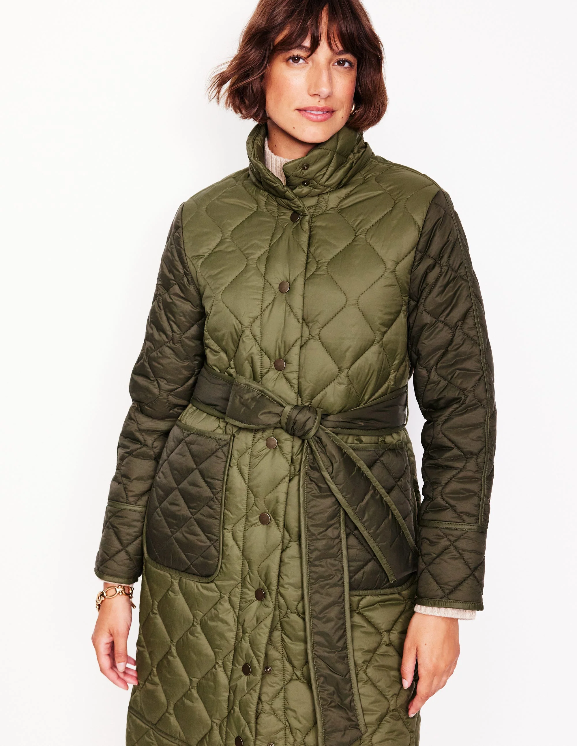 Quilted Belted Coat-Khaki - Image 2