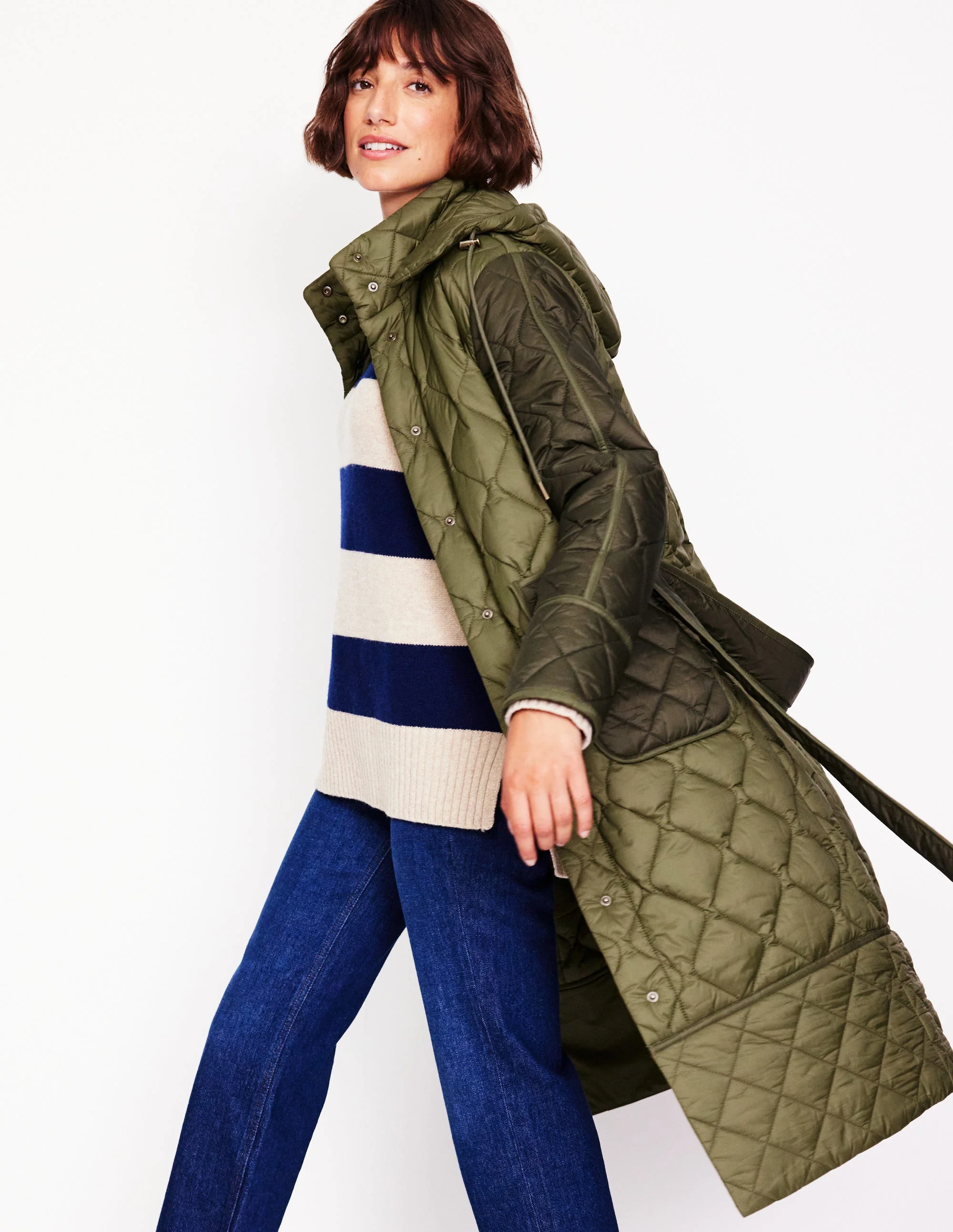 Quilted Belted Coat-Khaki - Image 4