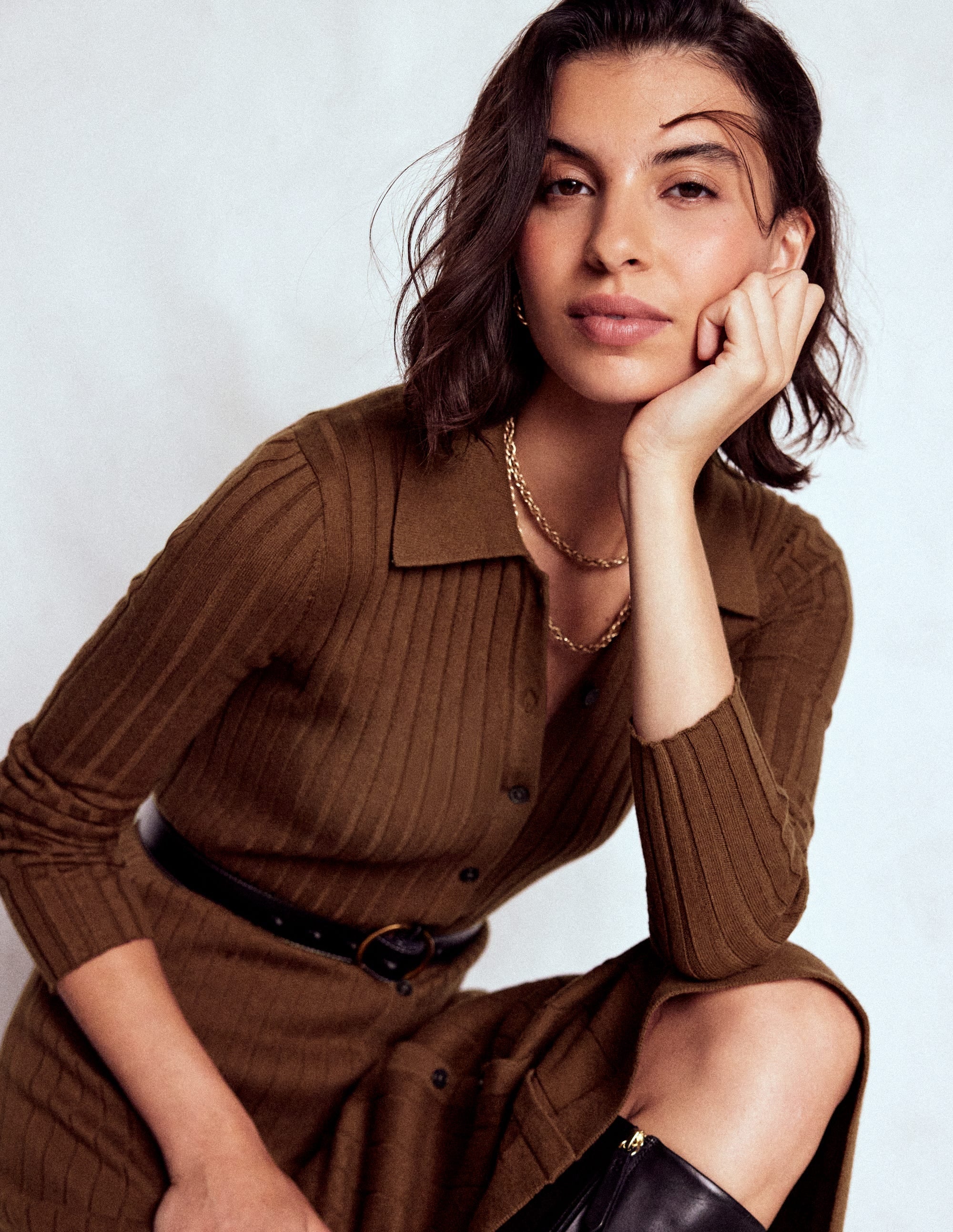 Rachel Knitted Shirt Dress-Raw Umber - Image 2