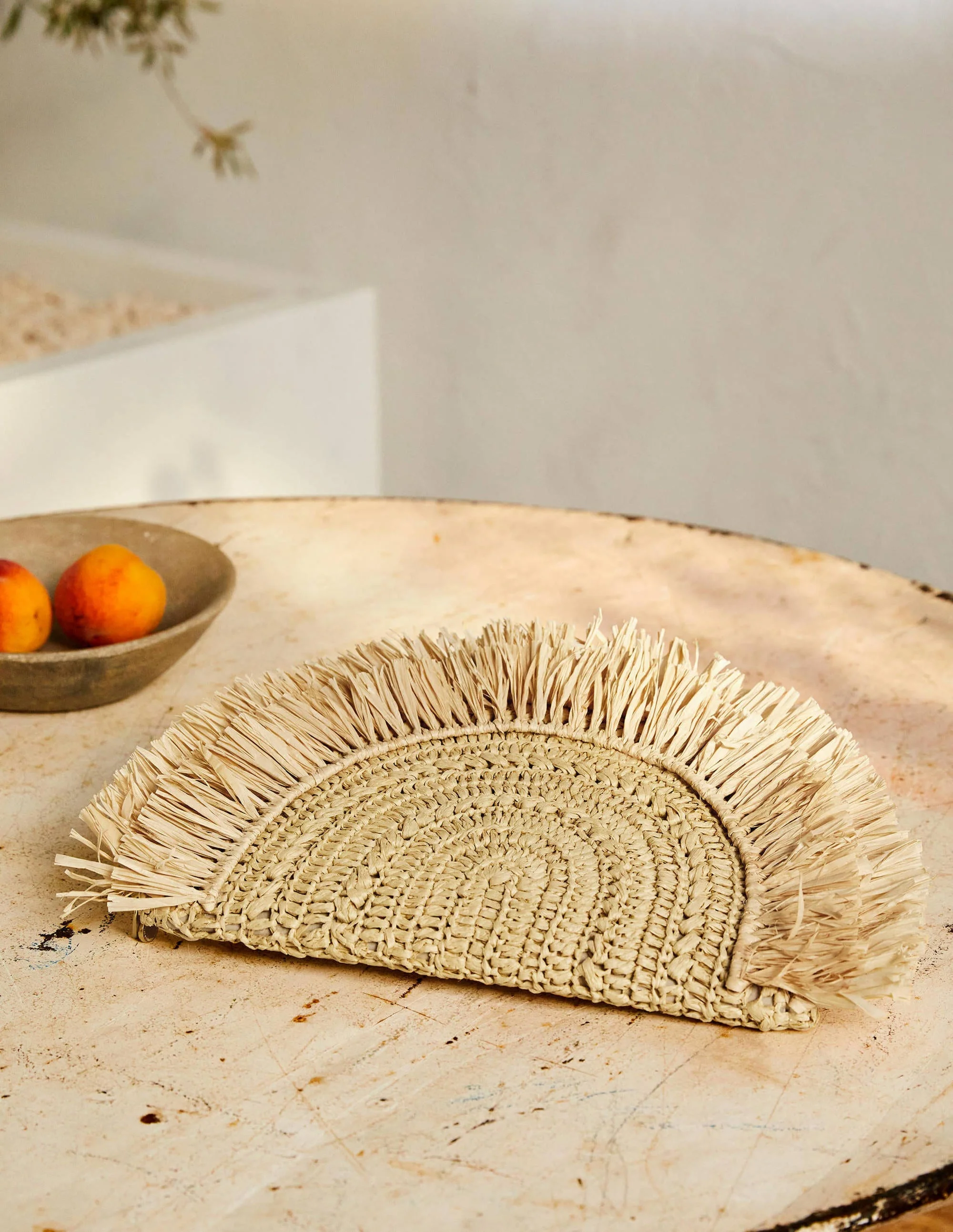 Raffia Half Moon Clutch-Natural