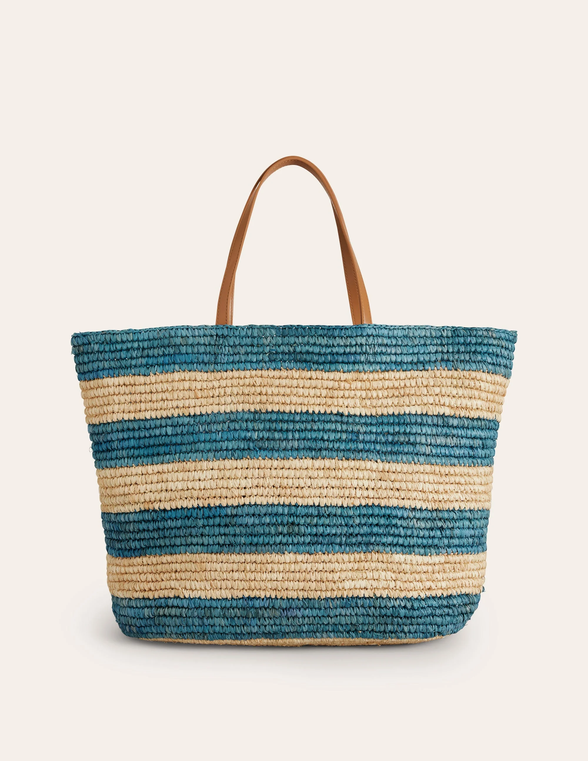 Raffia Tote Bag-Blue Stripe