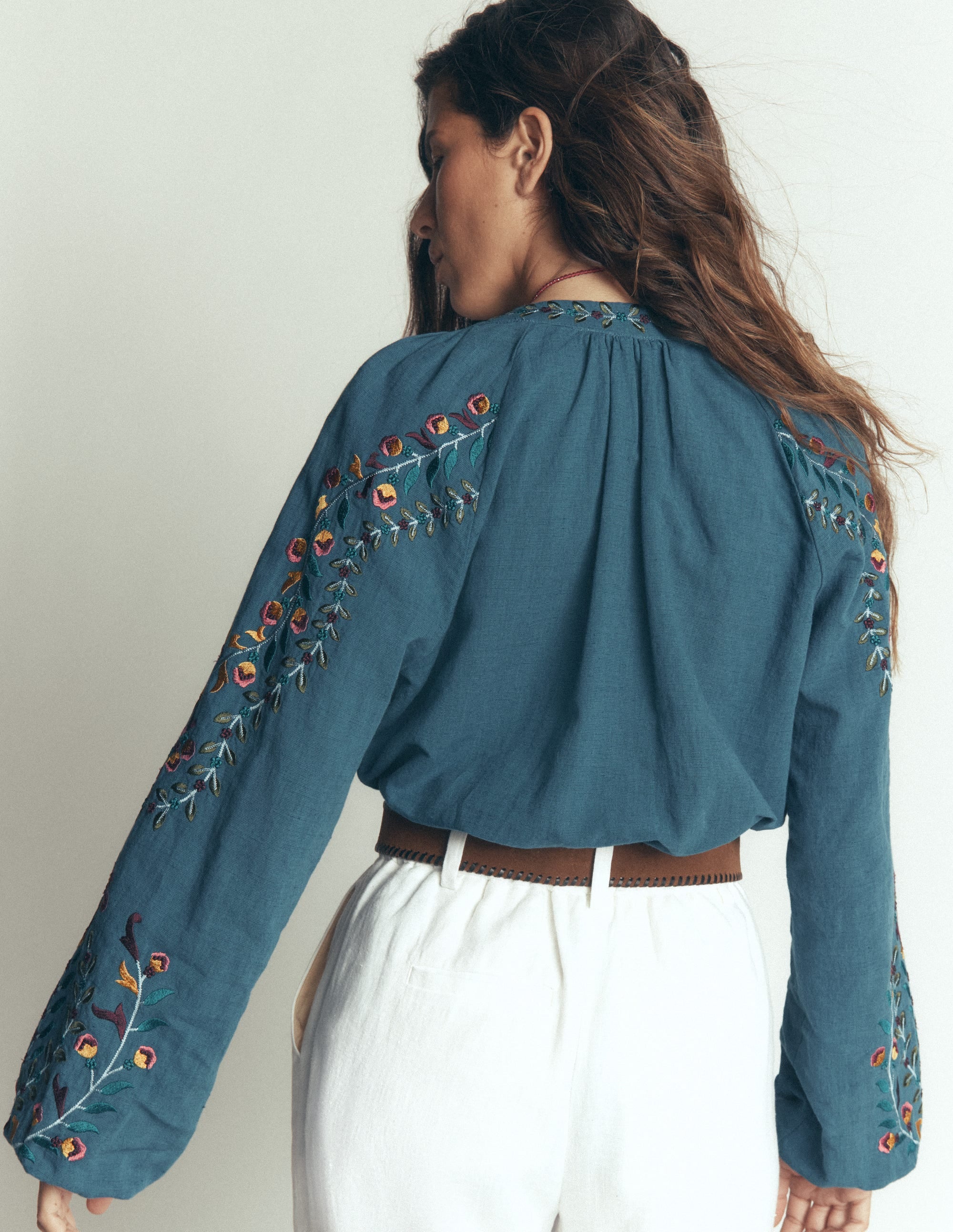 Raglan Embroidered Top-Mid Blue - Image 2