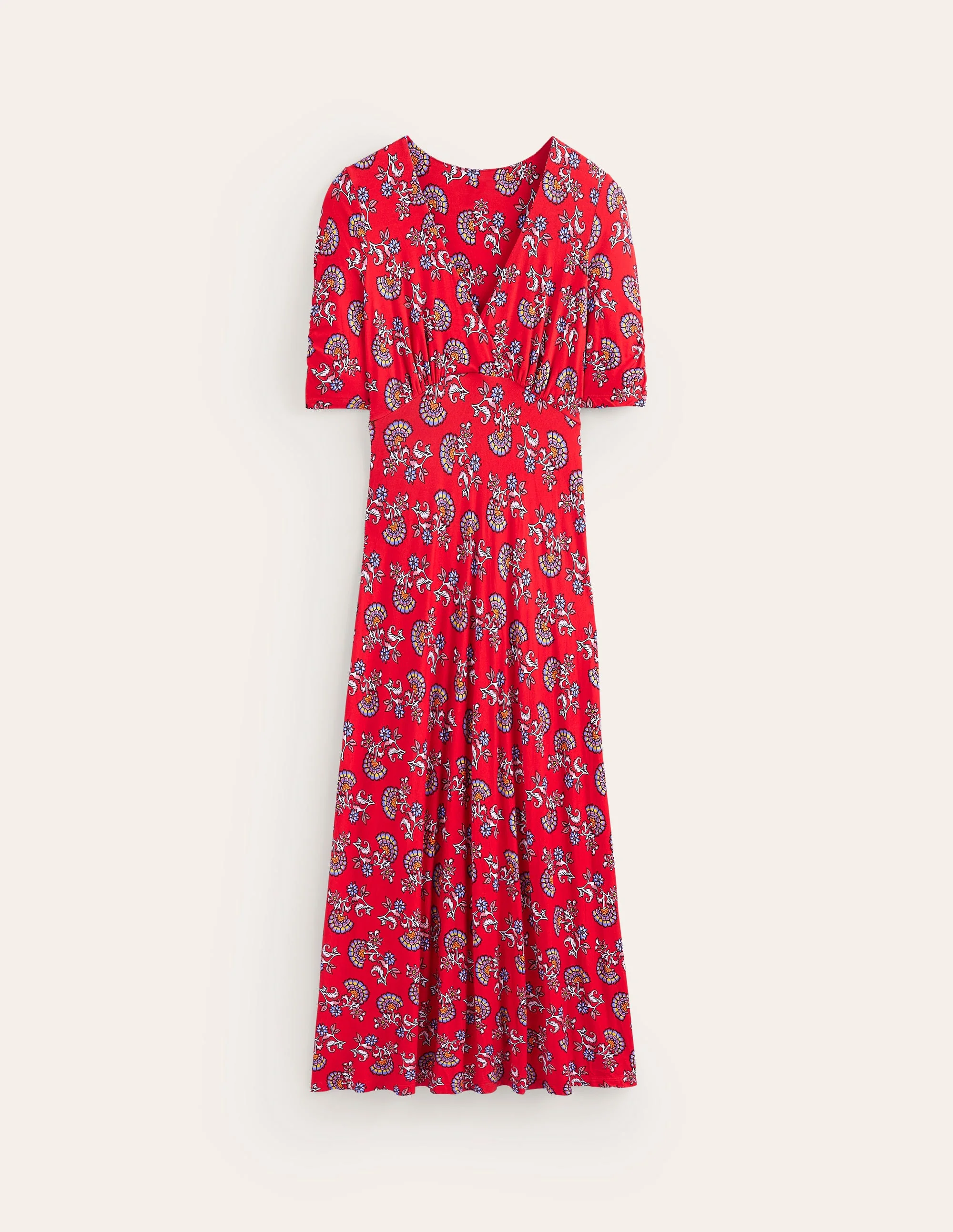 Rebecca Jersey Midi Tea Dress-Flame Scarlet, Botanical Bunch - Image 6