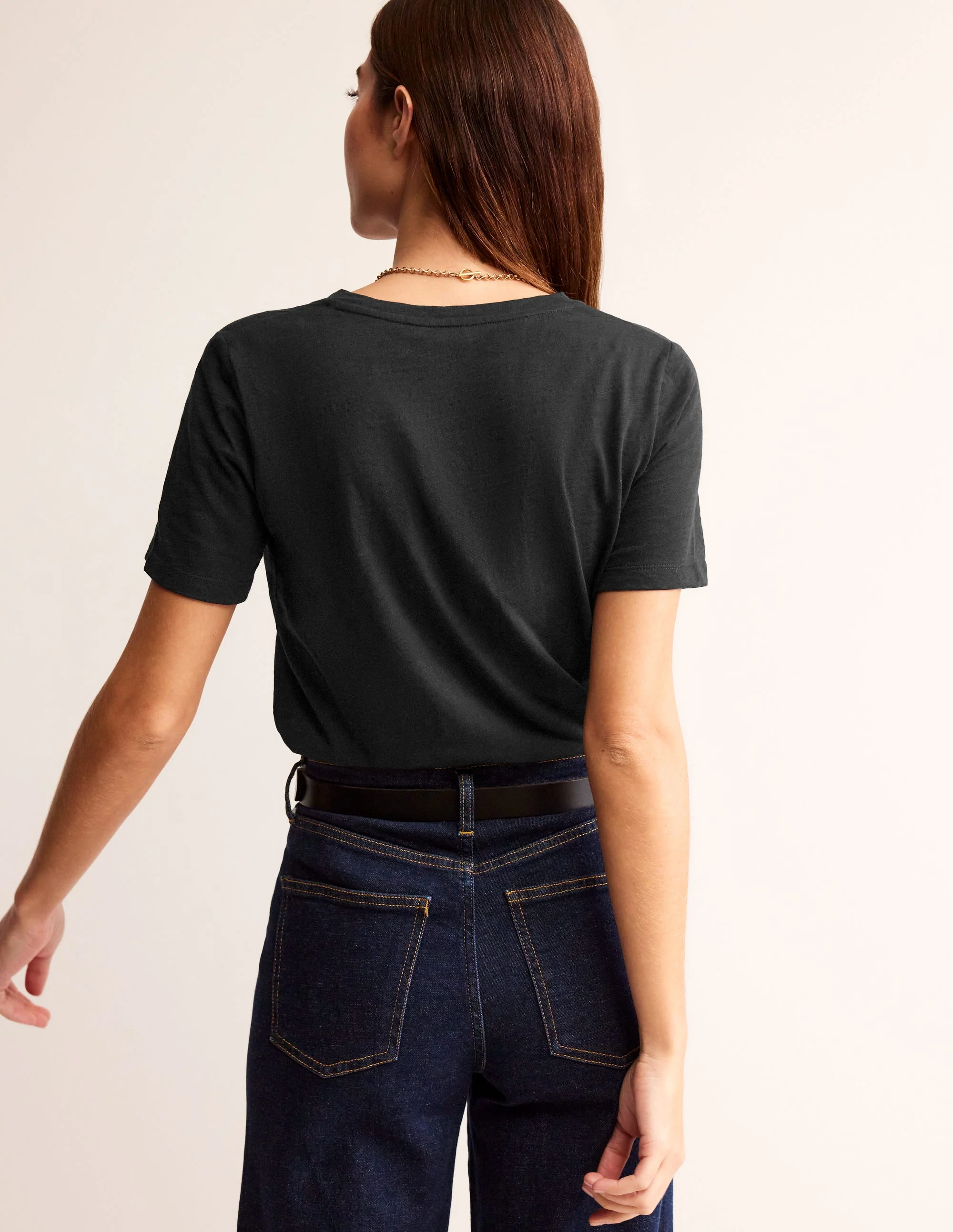 Regular V-Neck Slub T-shirt-Black - Image 3