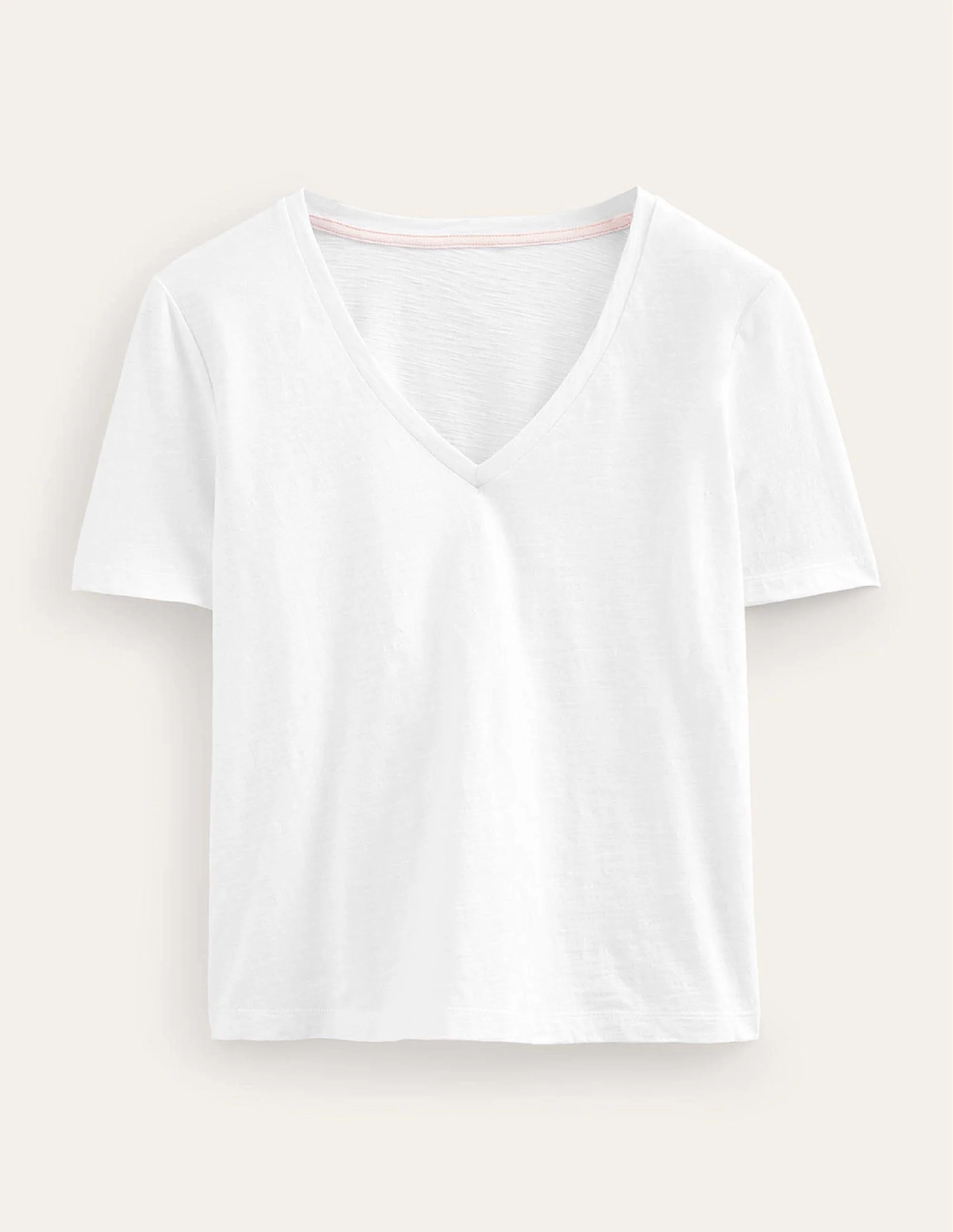 Regular V-Neck Slub T-shirt-White - Image 5