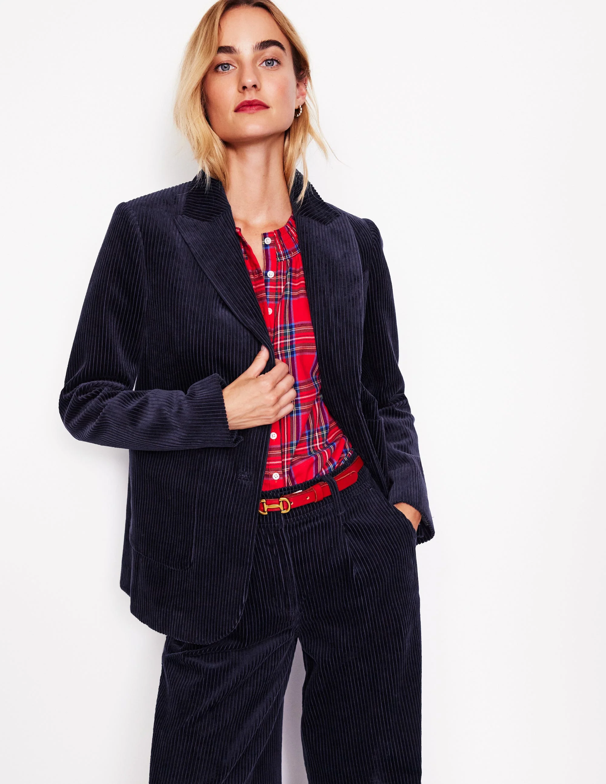 Relaxed Cord Blazer-Navy - Image 2