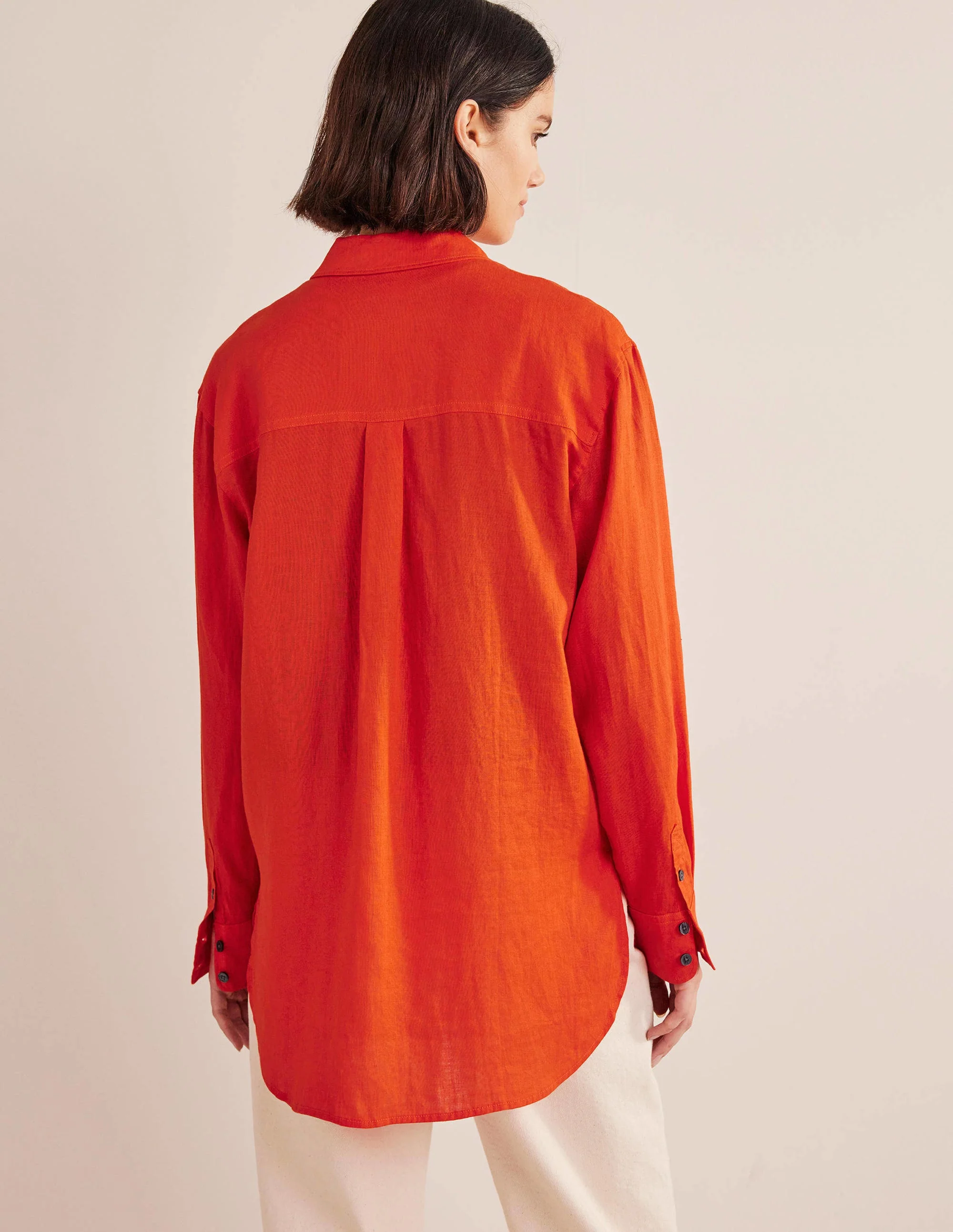 Relaxed Linen Shirt-Orange - Image 3