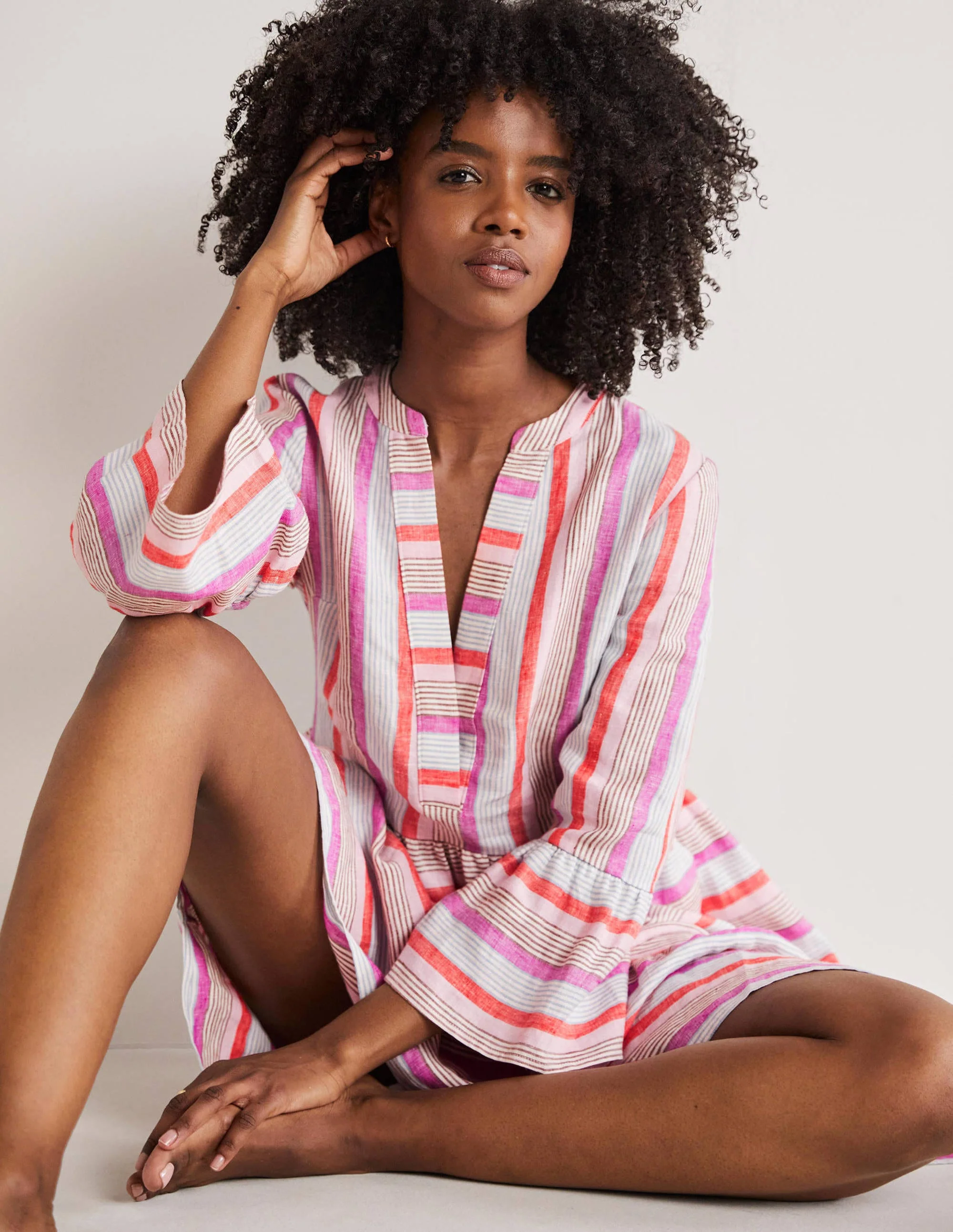 Relaxed Linen Tiered Dress-Firecracker, Cameo Pink - Image 4