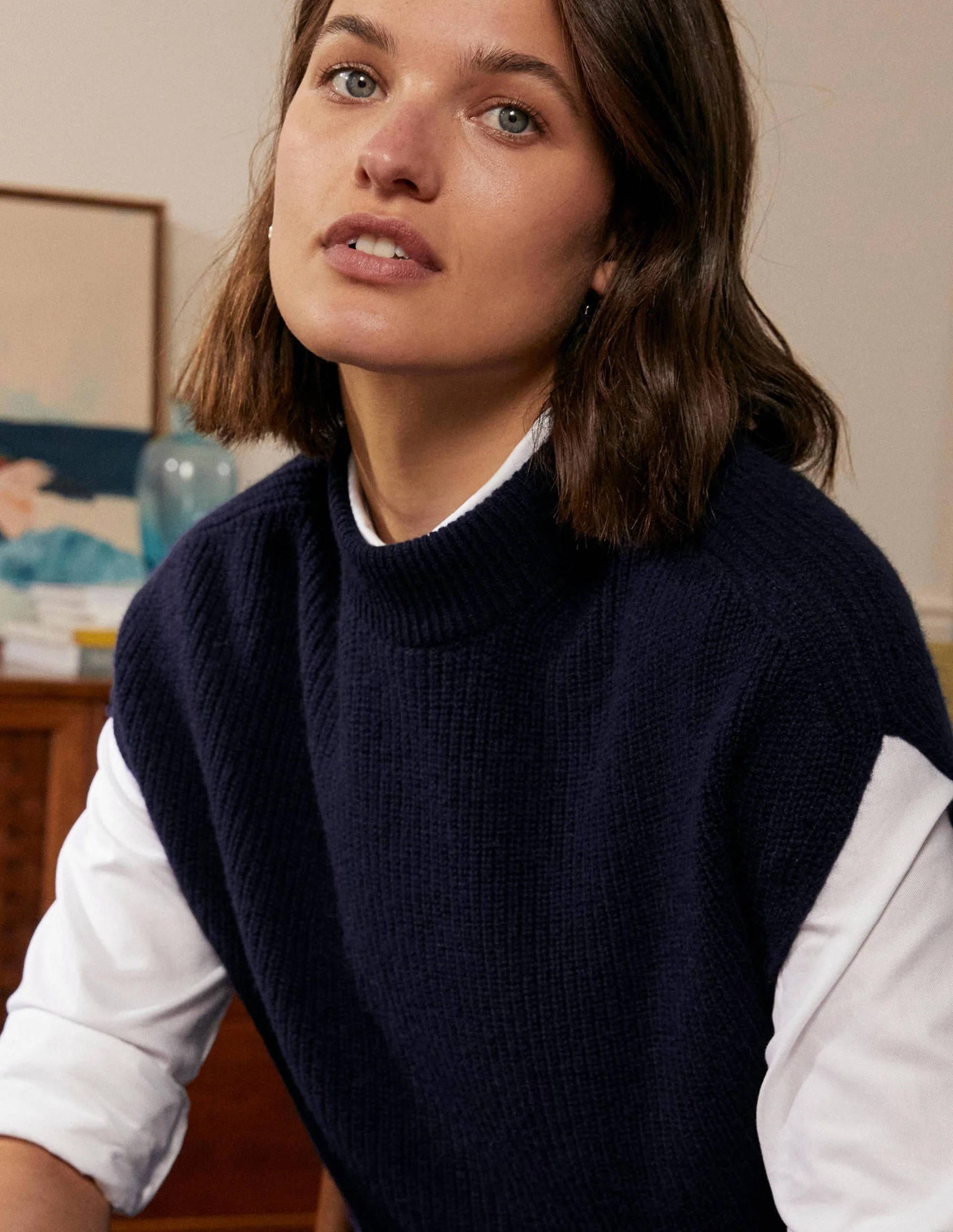 Relaxed Rib Sleeveless Jumper-Navy - Image 5