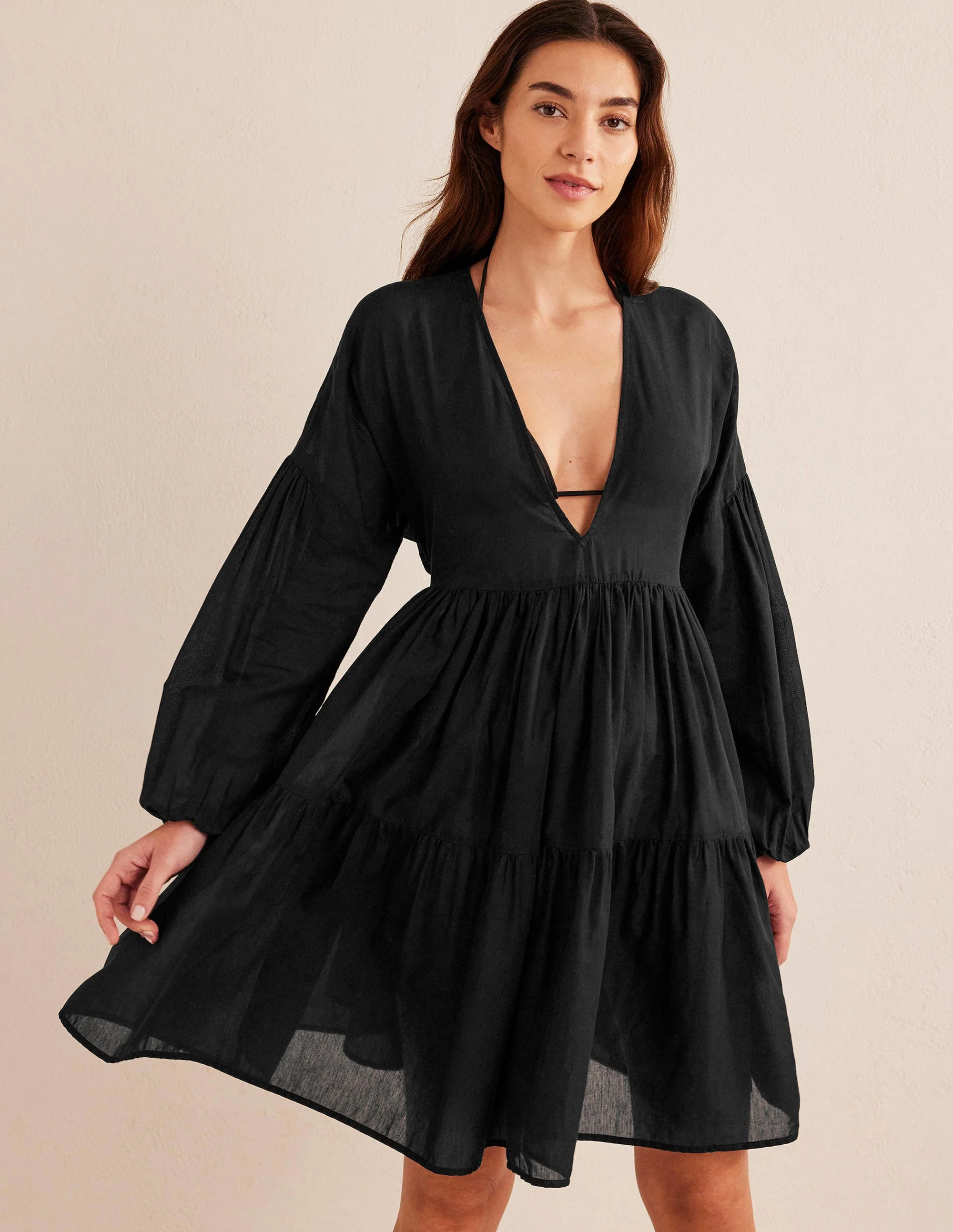 Relaxed Tiered Beach Dress-Black