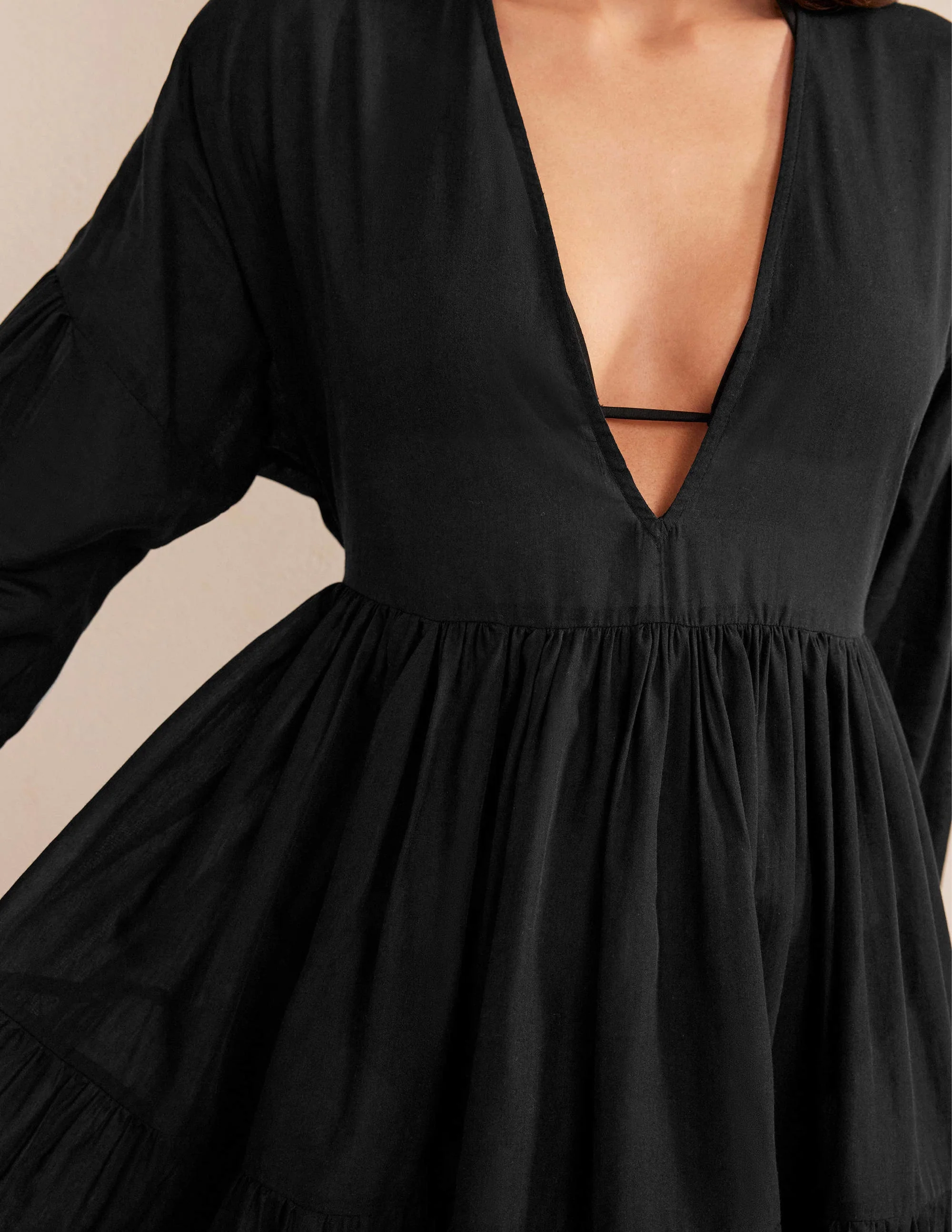 Relaxed Tiered Beach Dress-Black - Image 2