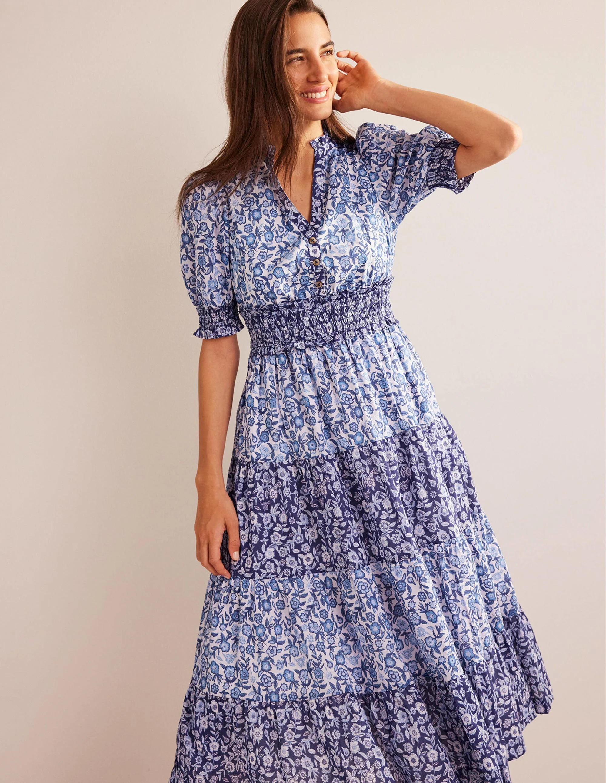 Remix Cotton Maxi Dress-Porcelain Pansy Bloom