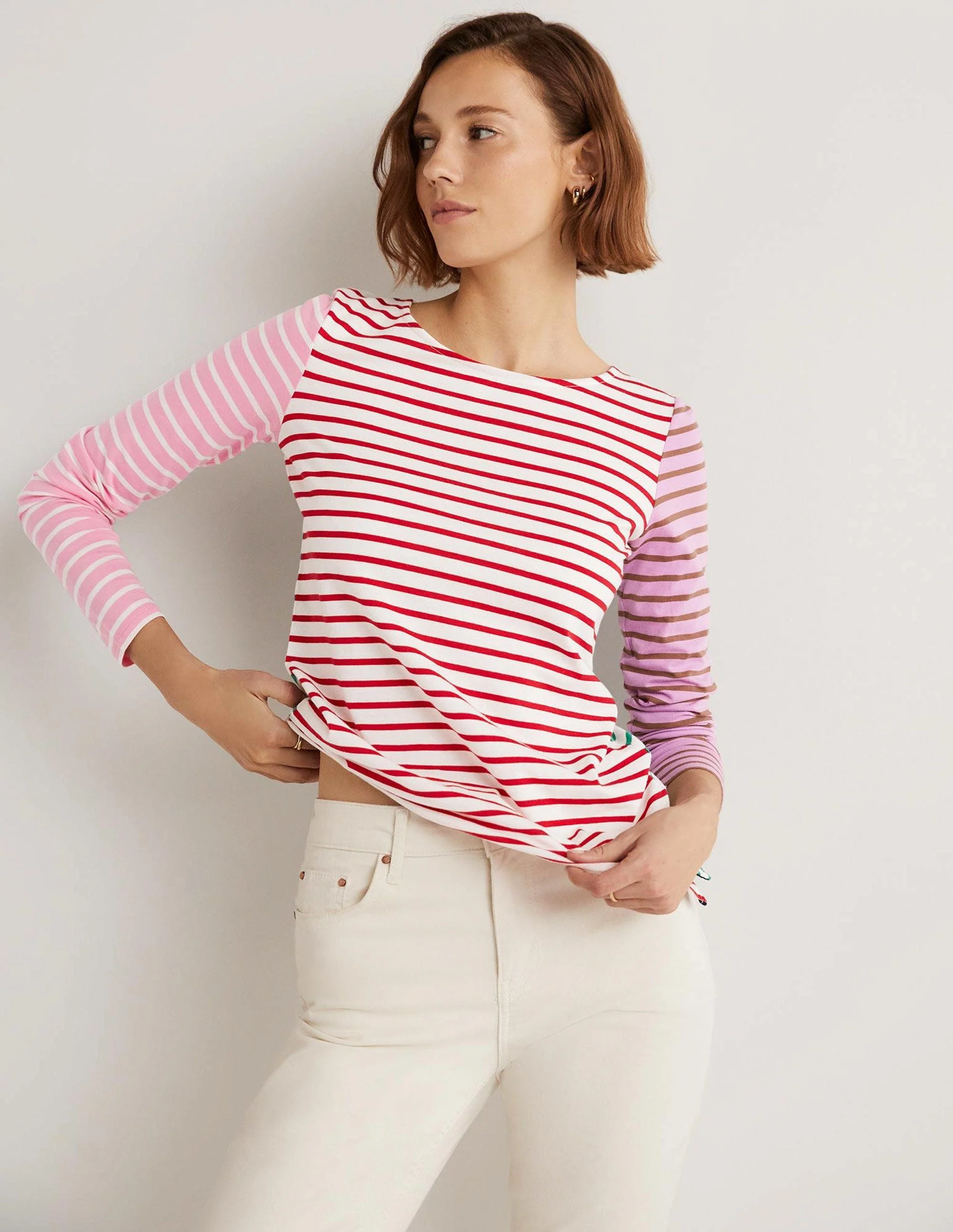 Repurposed Breton Top-Pink Multi Stripe