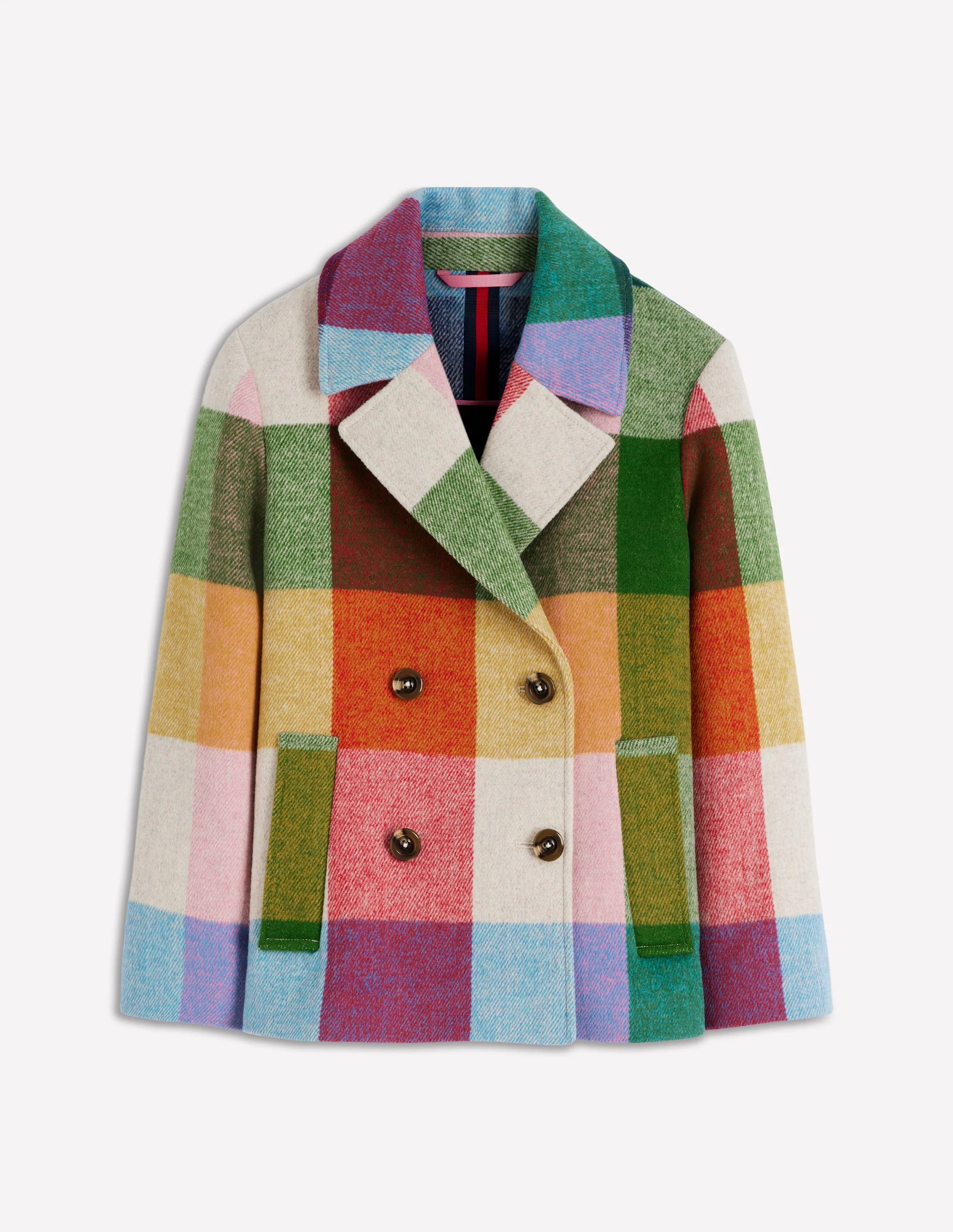 Revere Collar Wool Coat-Giant Multigingham - Image 7