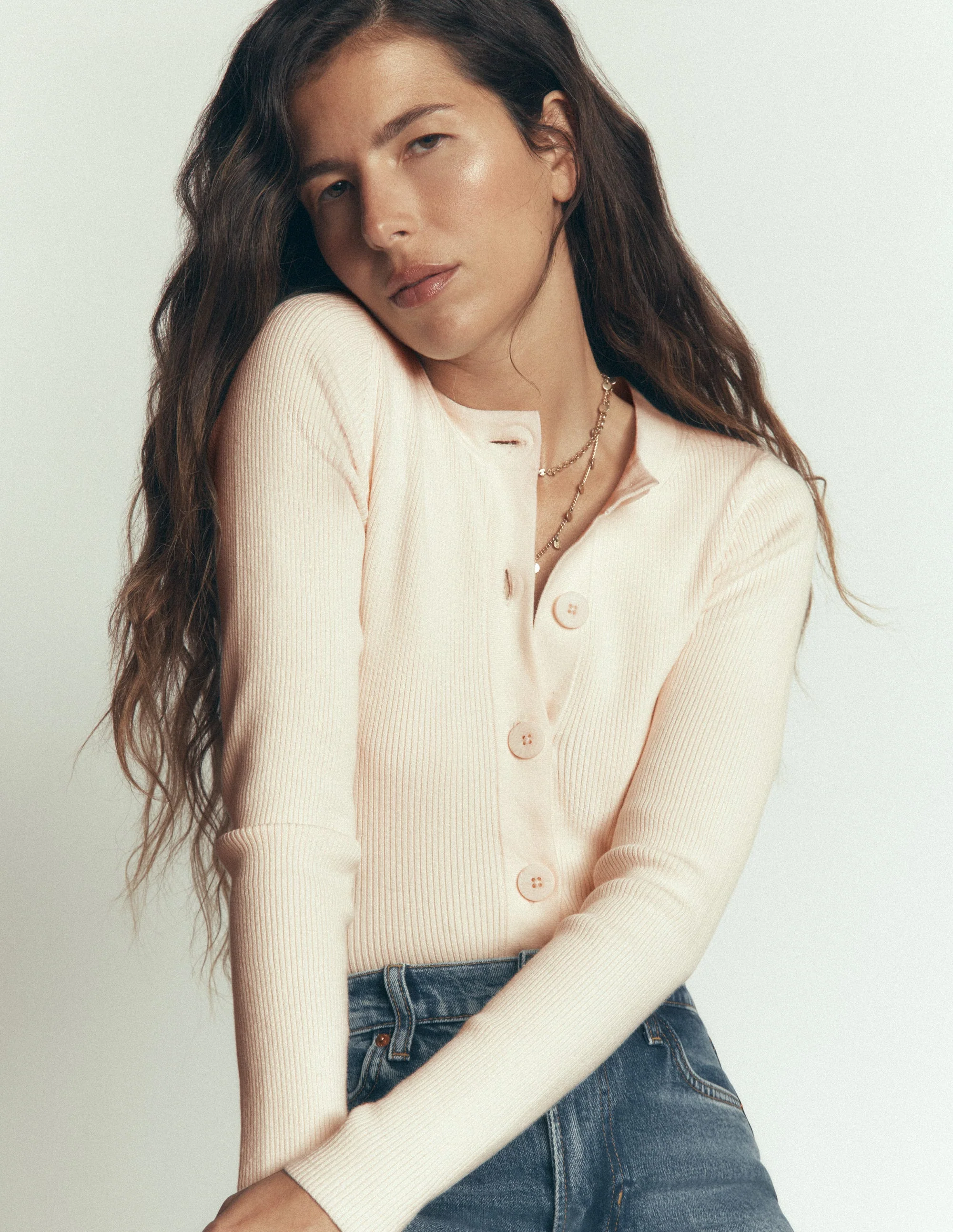 Rhianne Cotton Rib Cardigan-Ivory