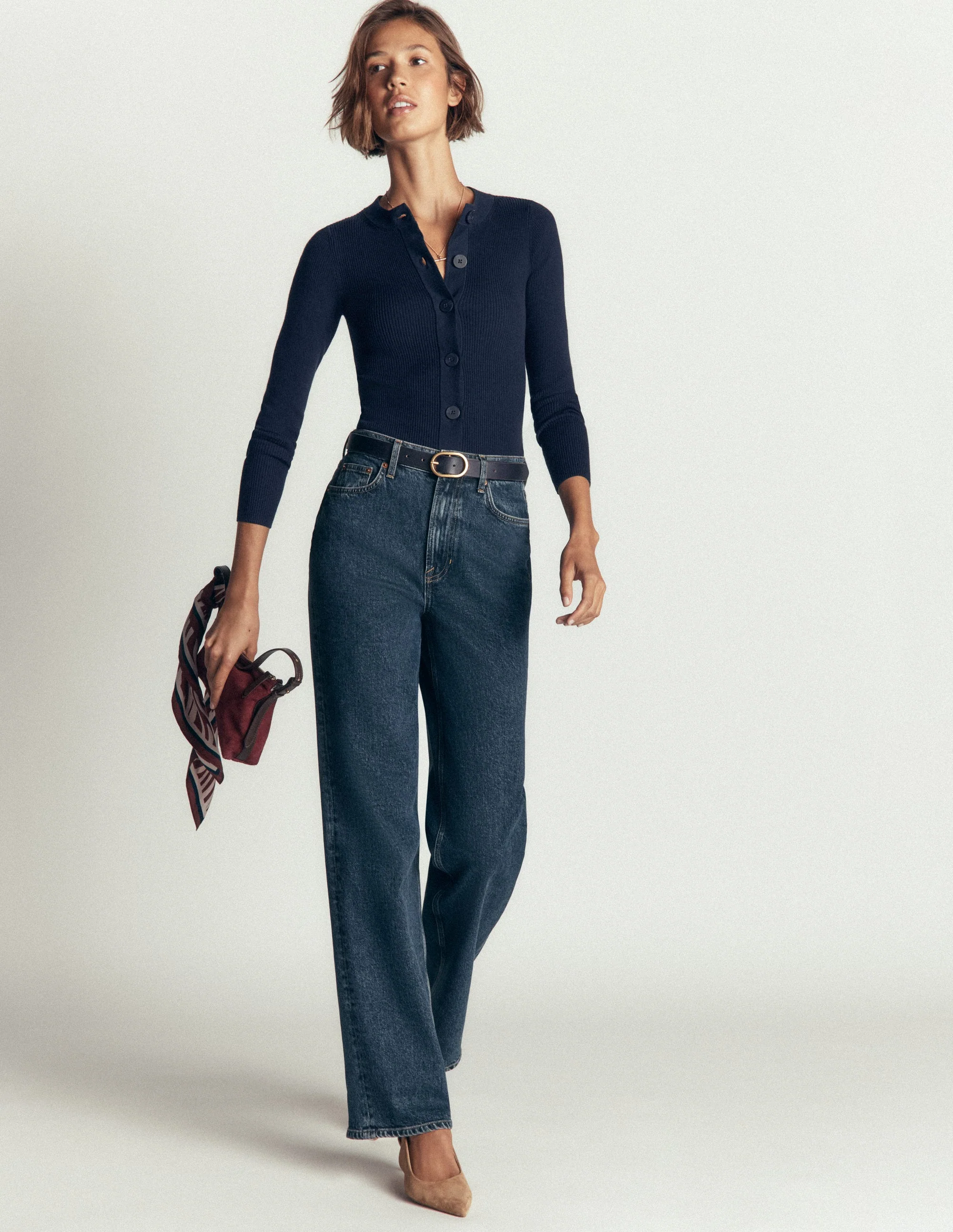 Rhianne Cotton Rib Cardigan-Navy - Image 4