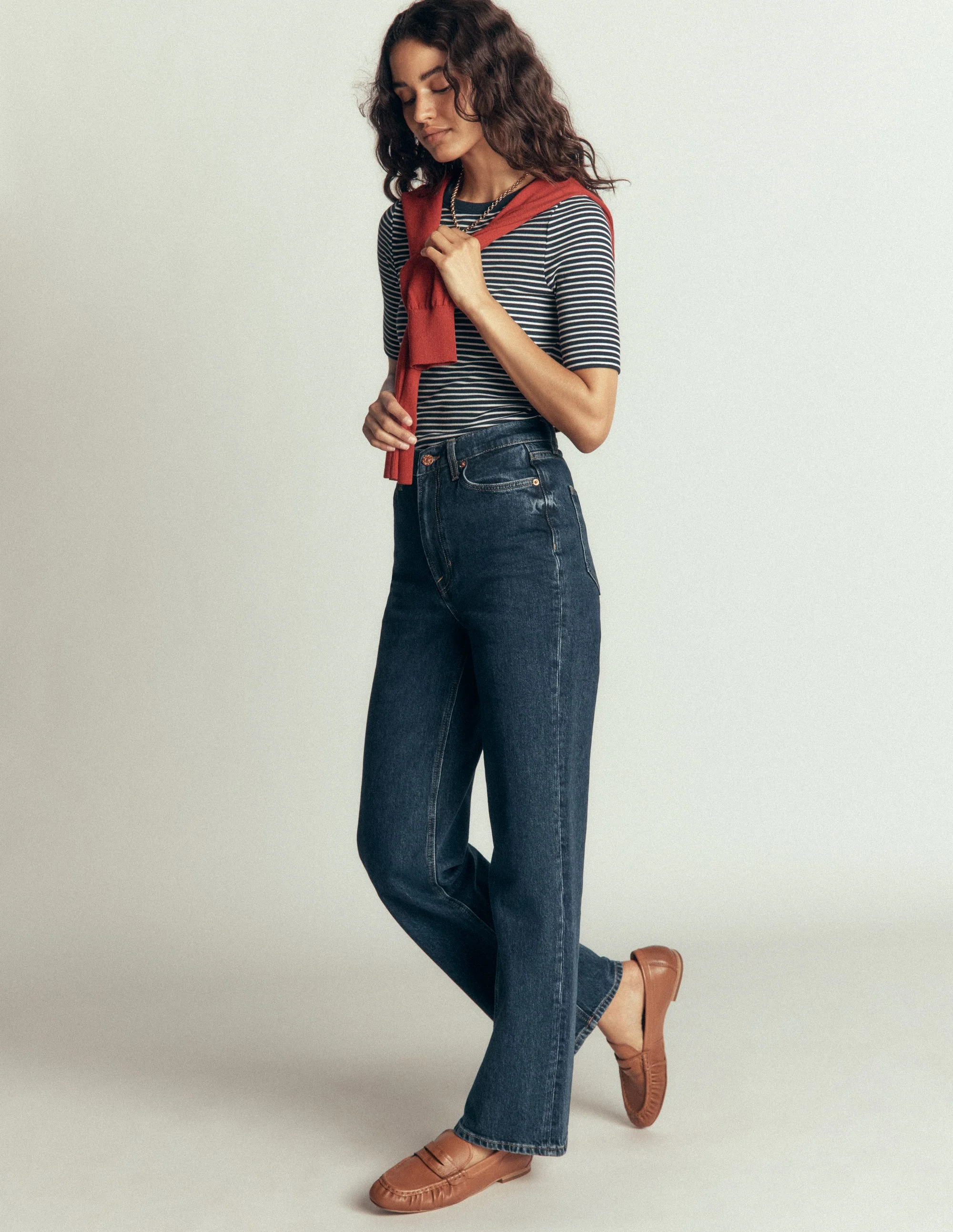Ribbed Cotton T-Shirt-Navy & Ivory Stripe - Image 4