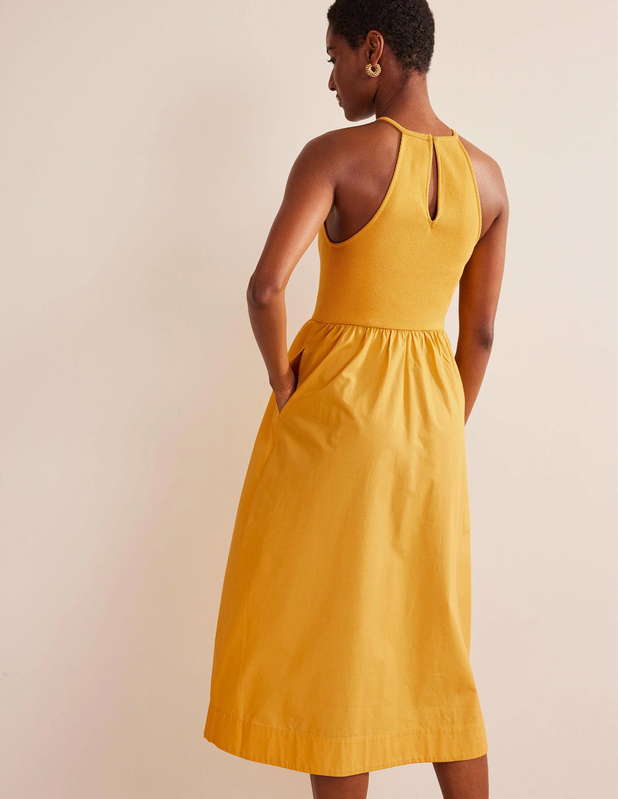 Ribbed Halterneck Midi Dress-French Marigold - Image 3