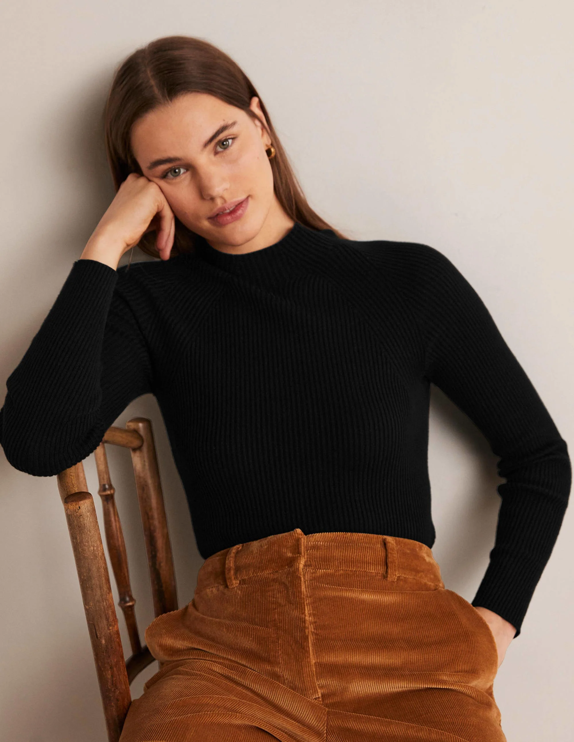 Ribbed High Neck Jumper-Black - Image 5